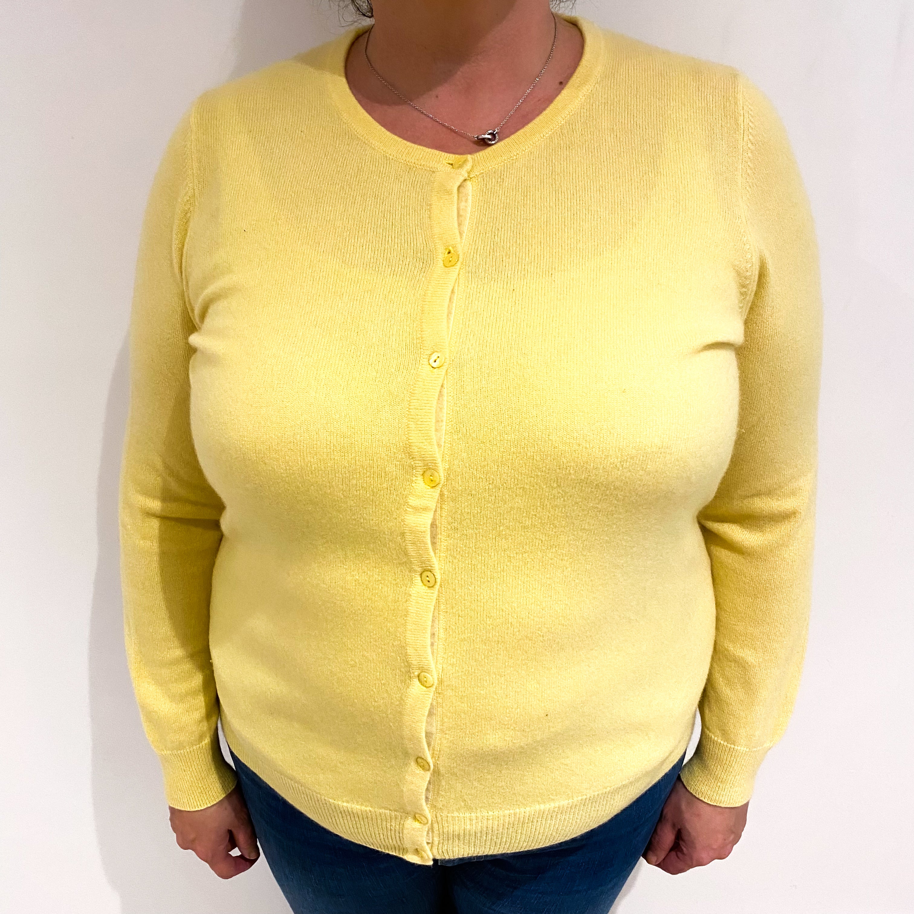 Pineapple Yellow Cashmere Crew Neck Cardigan Extra Large