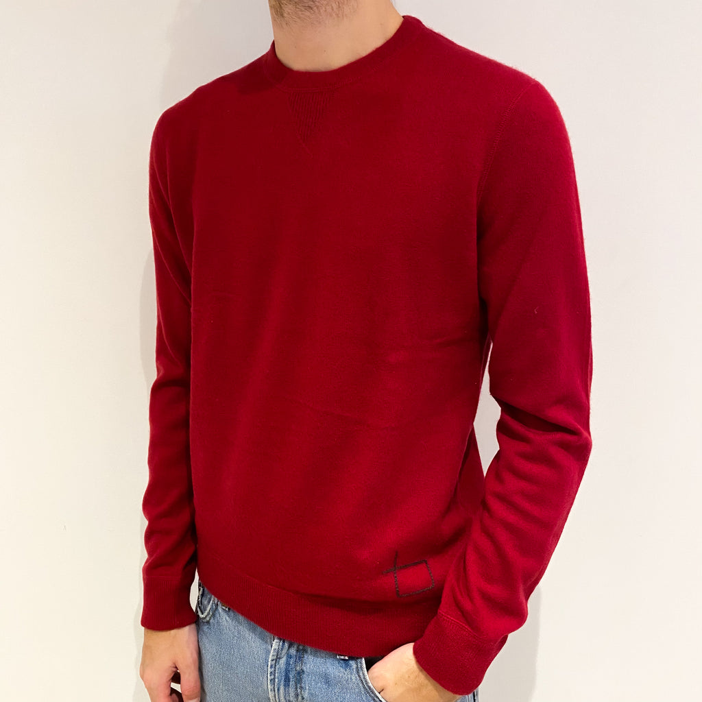 Men's Crimson Red Cashmere Crew Neck Jumper Medium