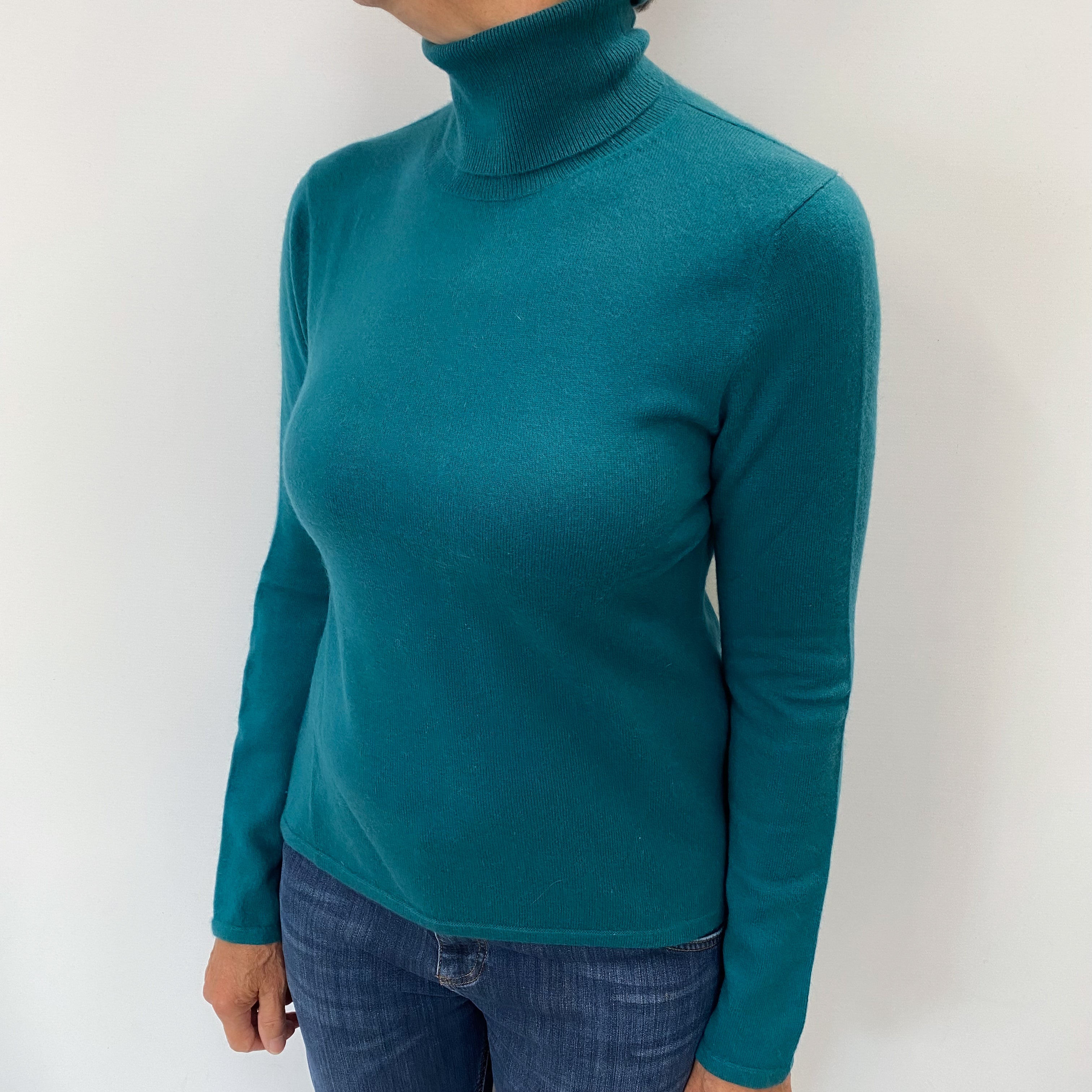Teal Green Cashmere Polo Neck Jumper Medium