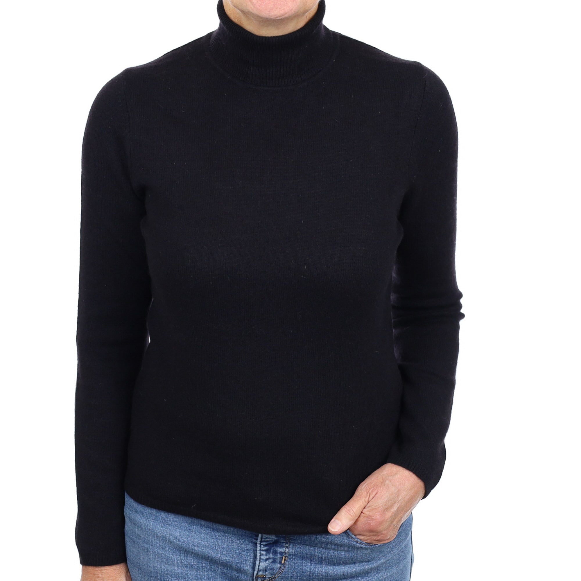 Black Cashmere Polo Neck Jumper Medium