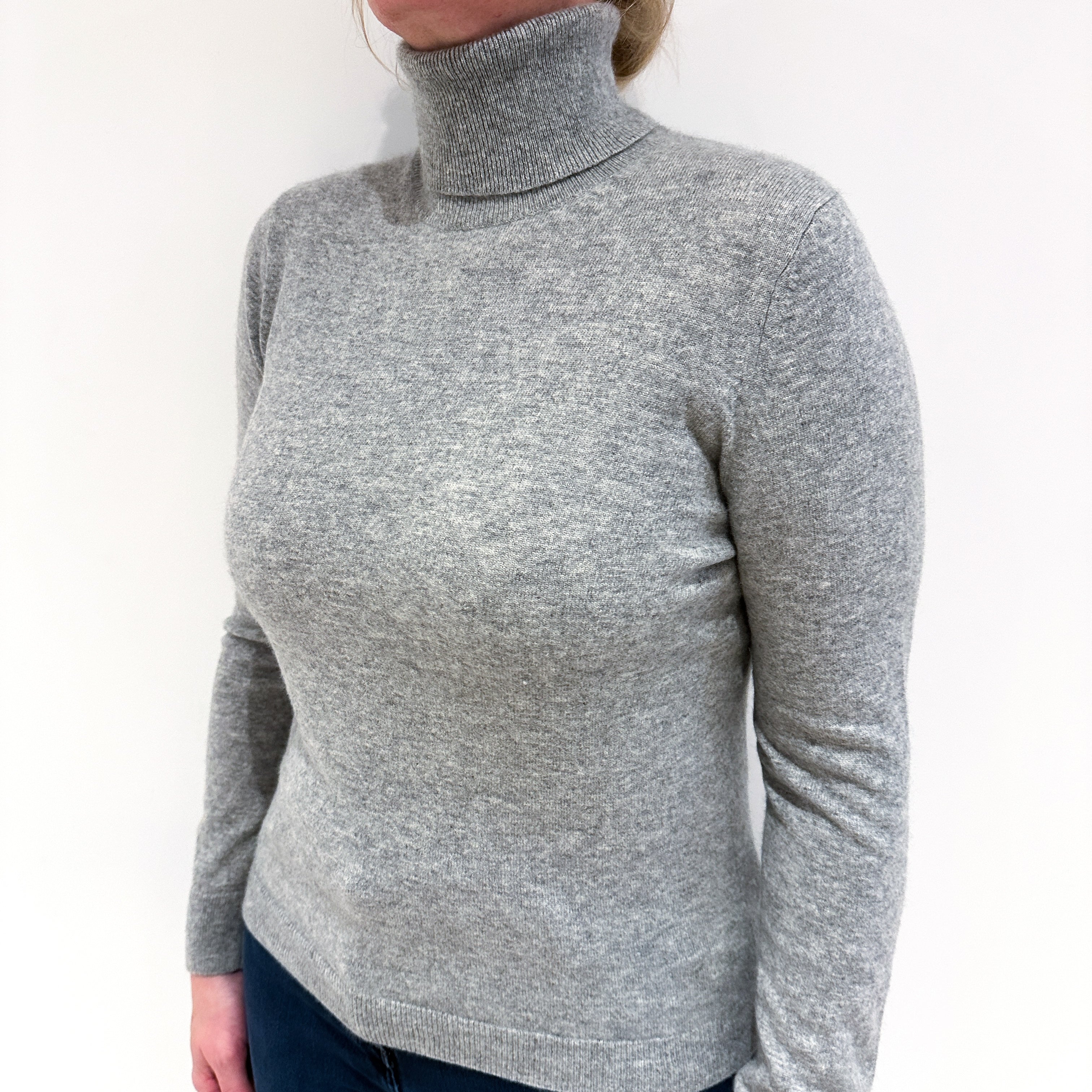 Smoke Grey Cashmere Polo Neck Jumper Large