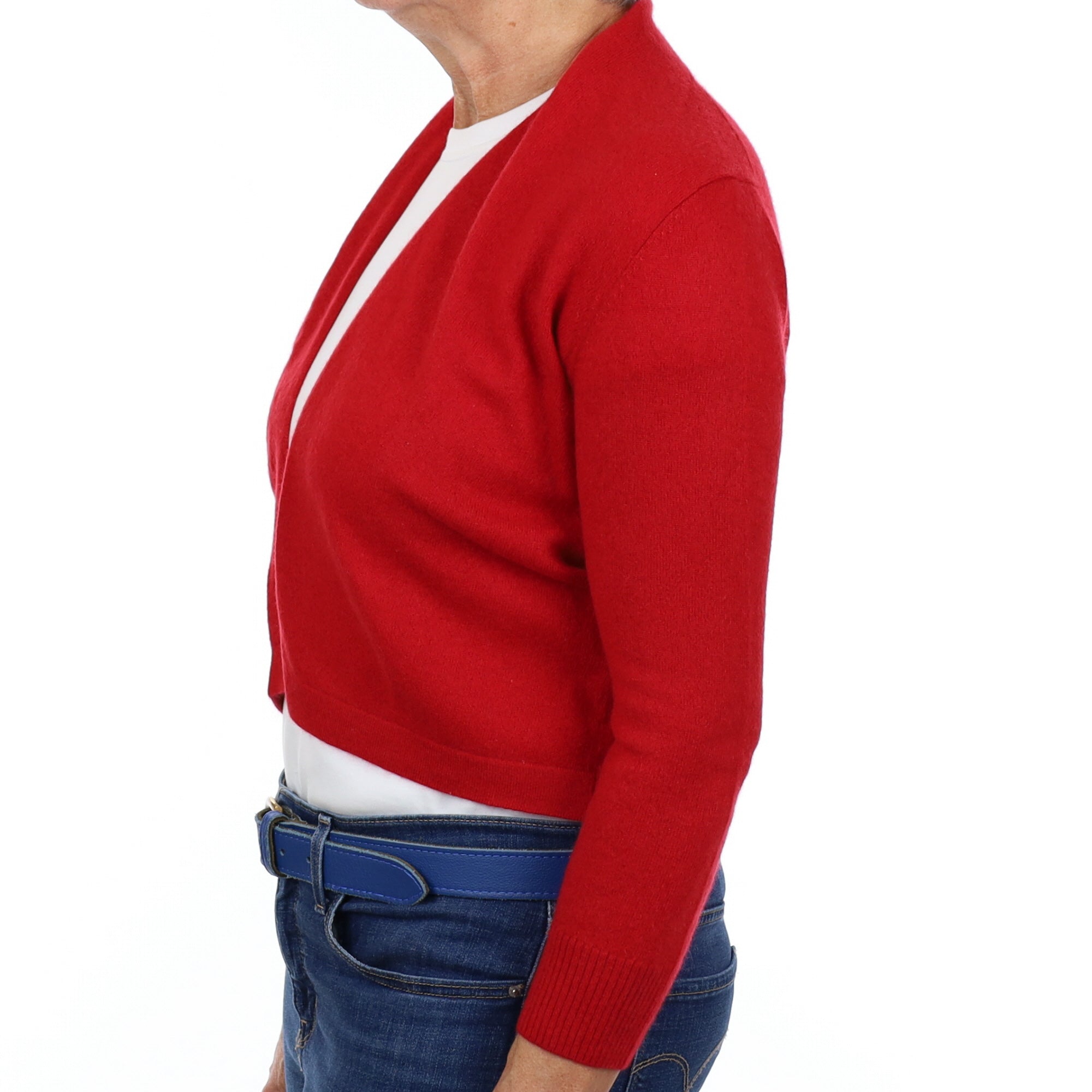 Post Box Red Cashmere Cropped Edge to Edge Cardigan Medium