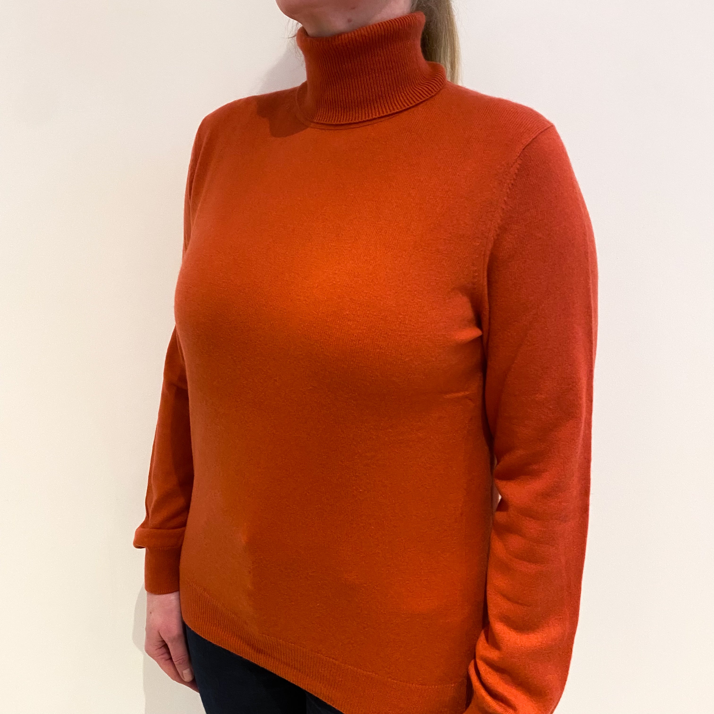 Burnt Orange Cashmere Polo Neck Jumper Large