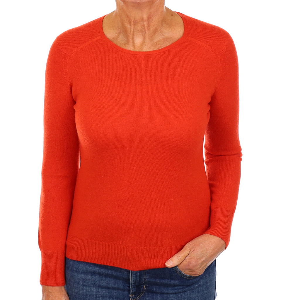 Fiery Orange Cashmere Crew Neck Jumper Medium