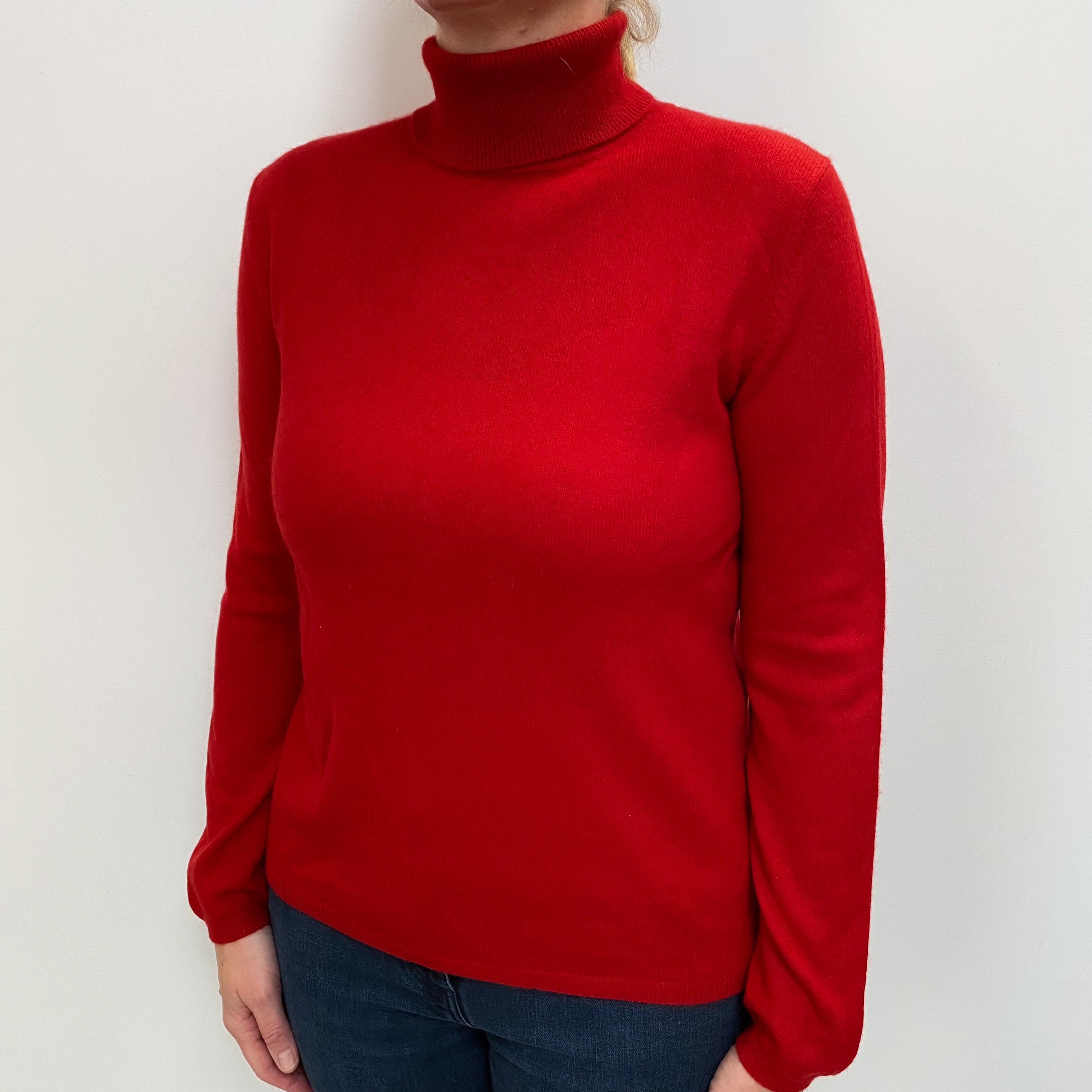Scarlet Red Cashmere Polo Neck Jumper Large