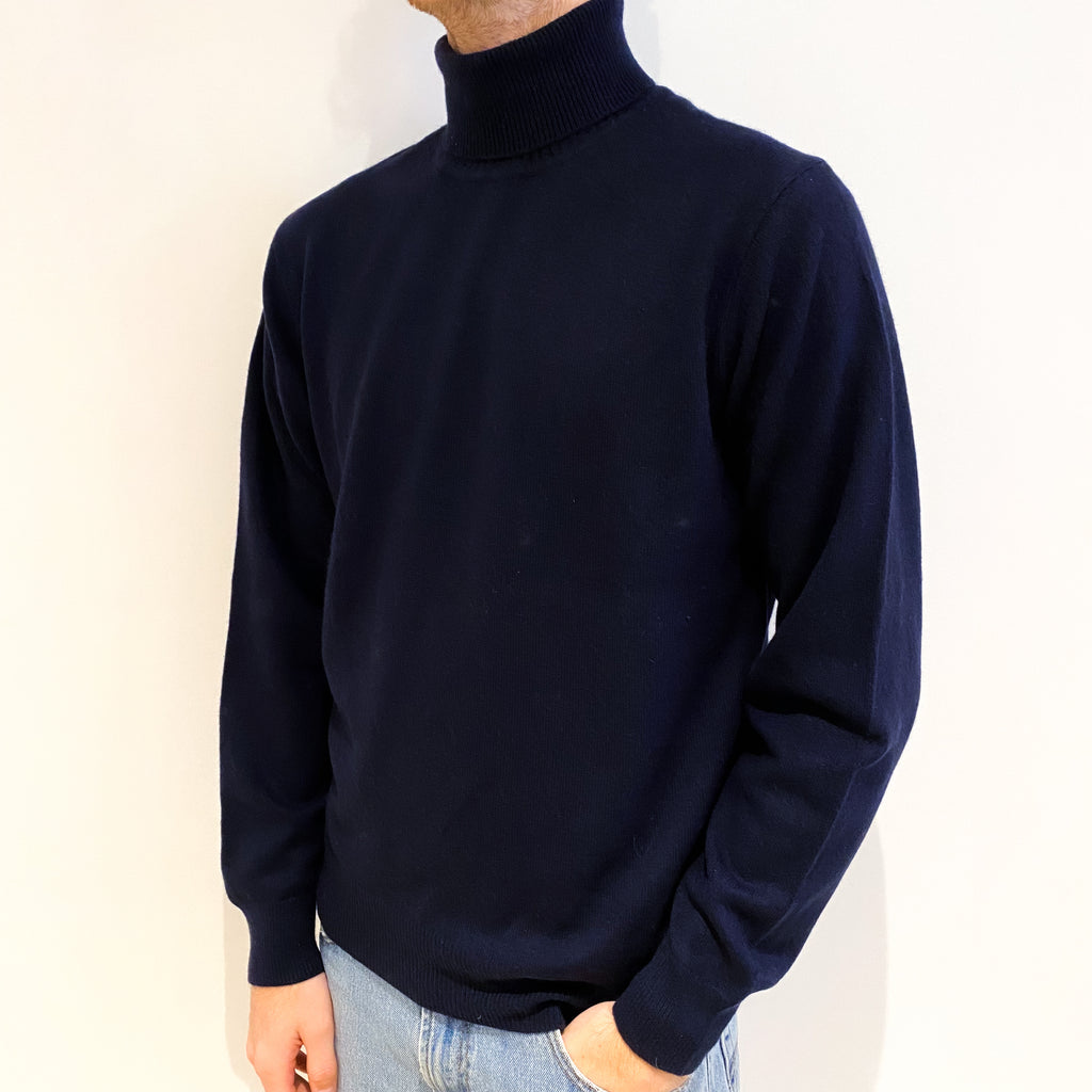 Men's Navy Blue Cashmere Polo Neck Jumper Large