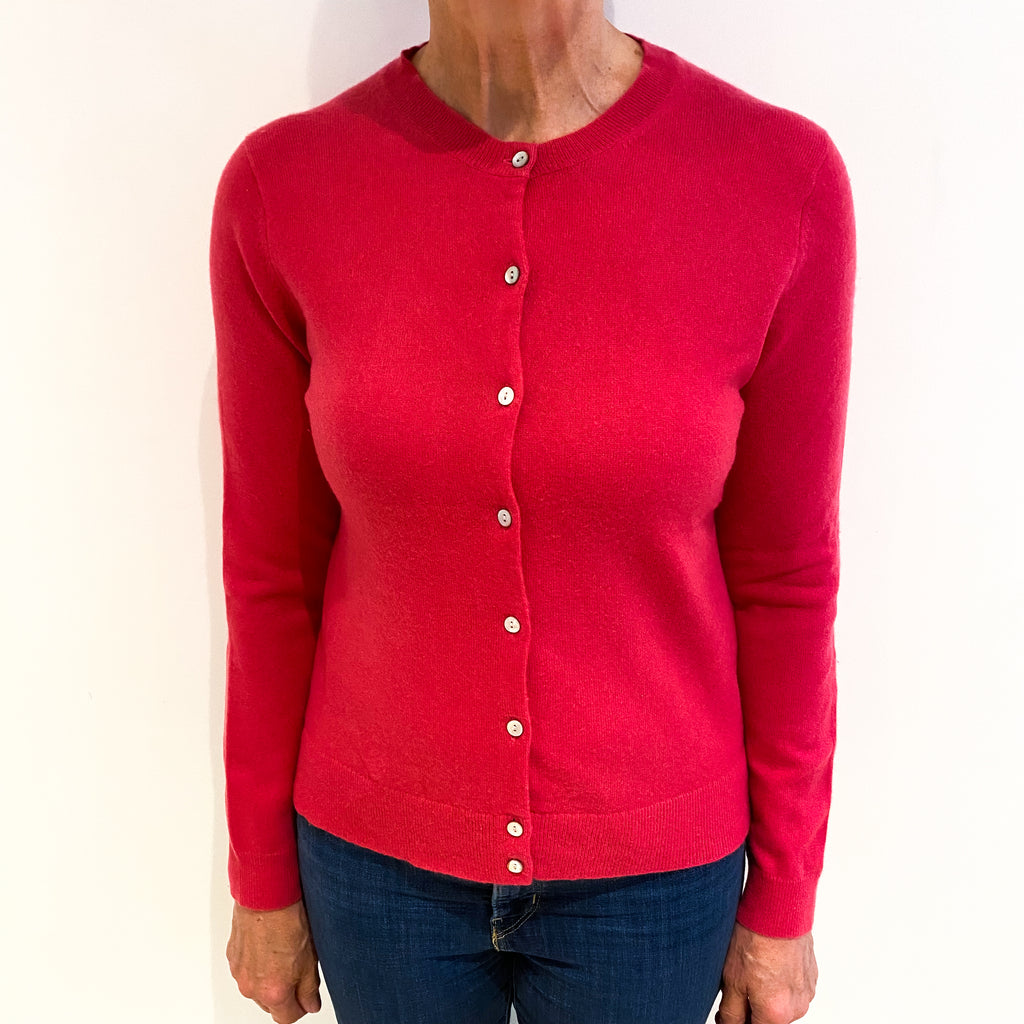 Cranberry Pink Cashmere Crew Neck Cardigan Medium