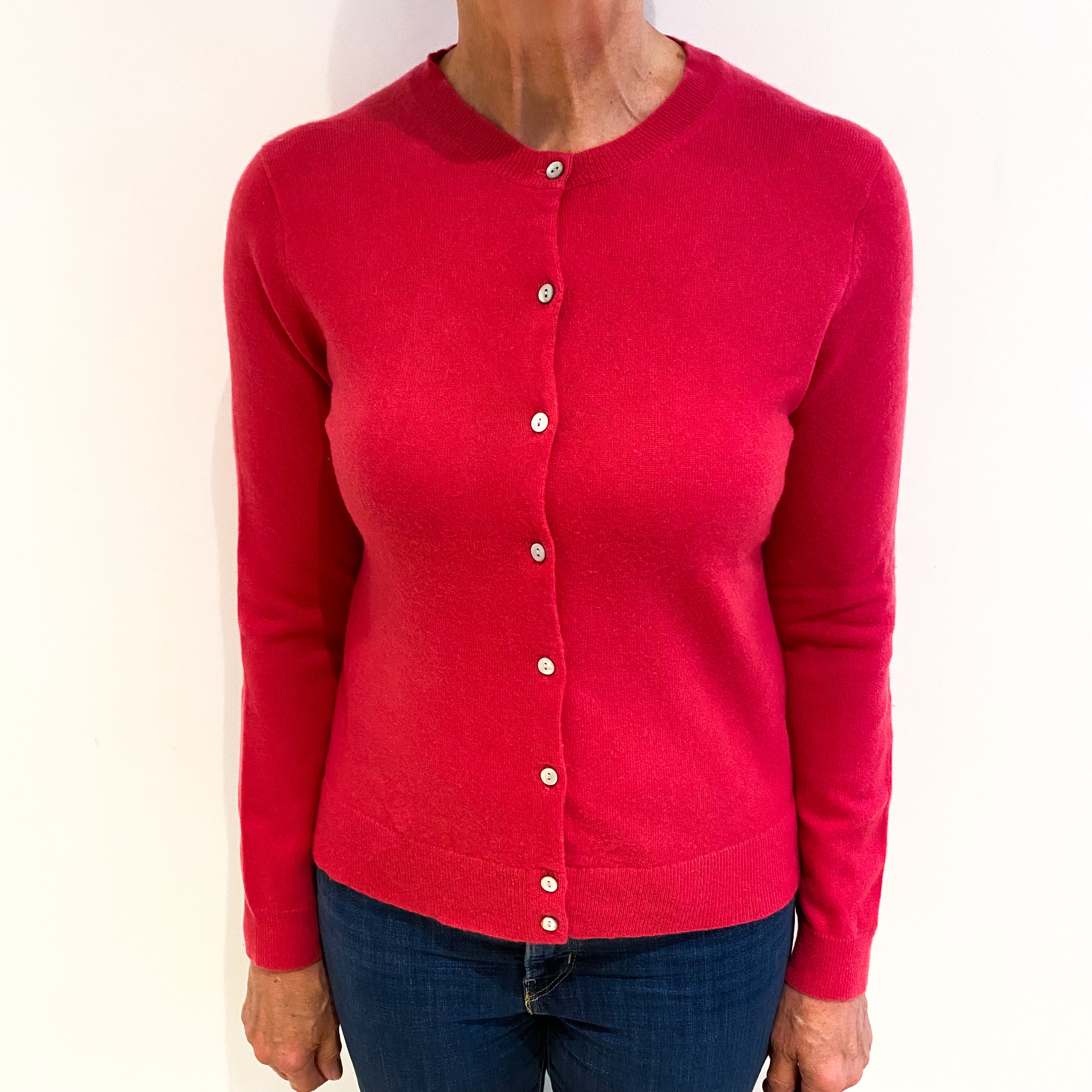 Cranberry Pink Cashmere Crew Neck Cardigan Medium