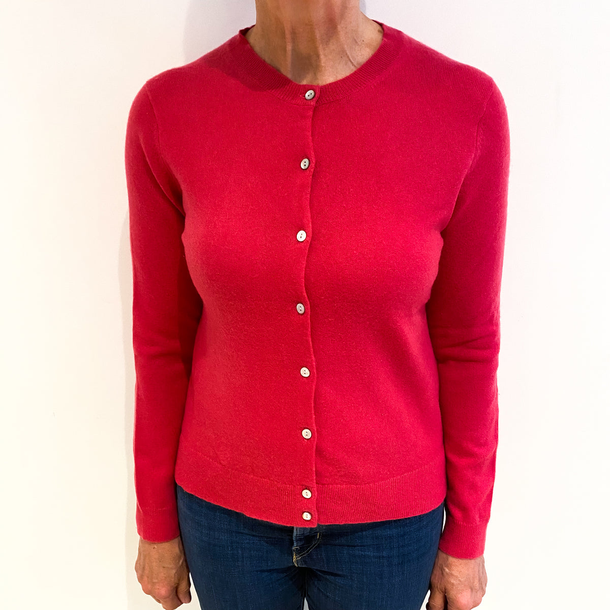 Cranberry Pink Cashmere Crew Neck Cardigan Medium