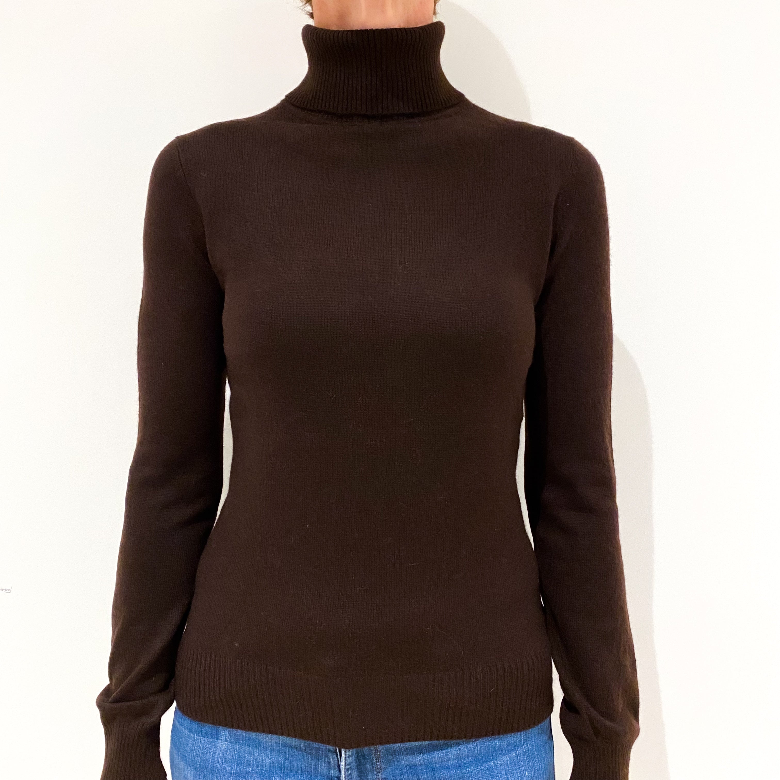 Peppercorn Brown Cashmere Polo Neck Jumper Small