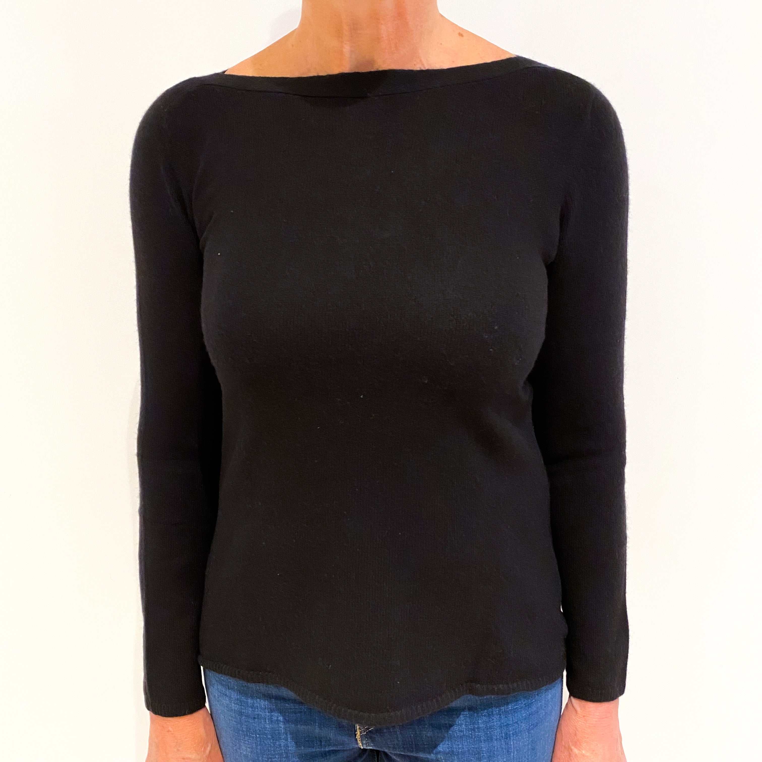 Black Cashmere Boat Neck Jumper Medium