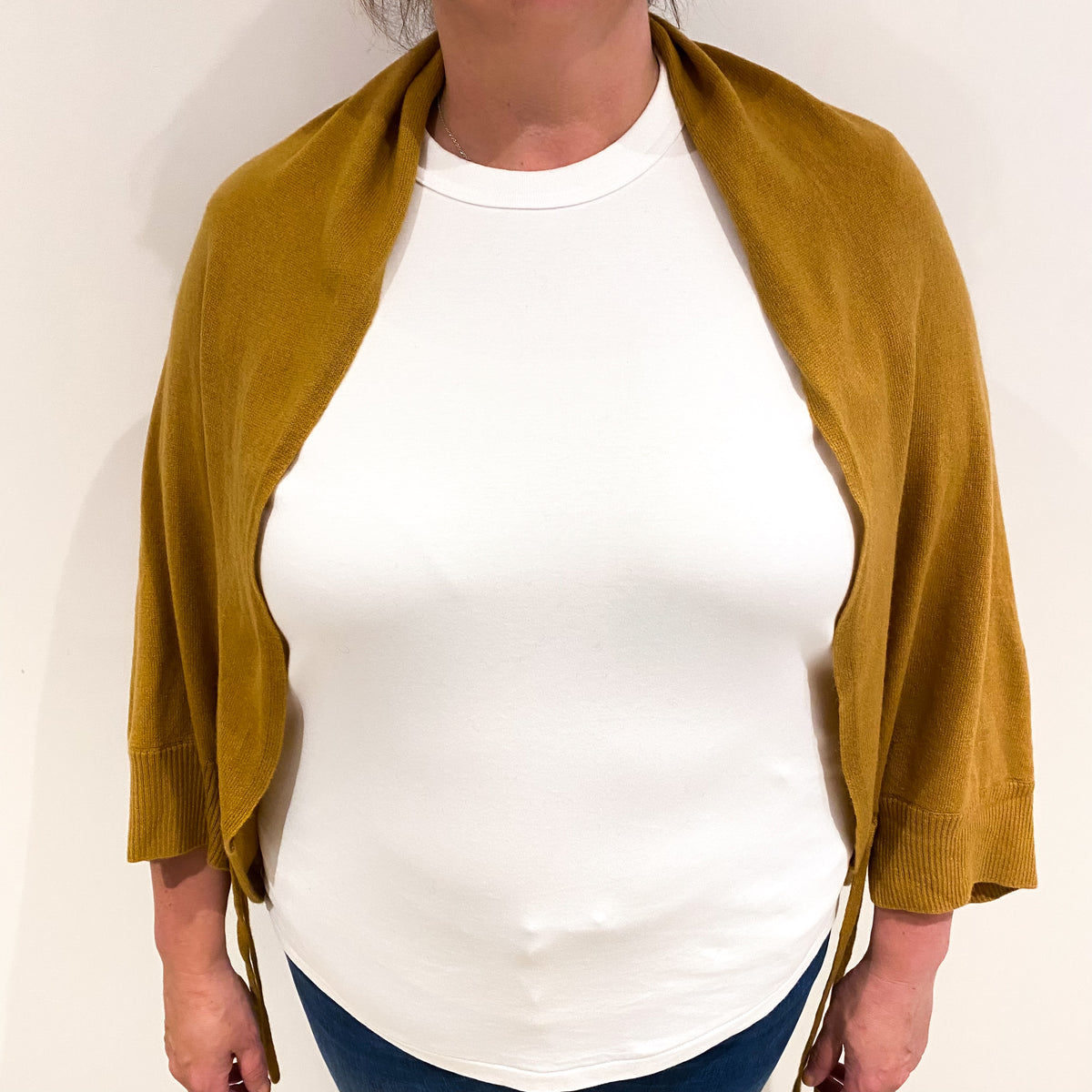 Flaxen Yellow Cashmere Bolero Cardigan Extra Large