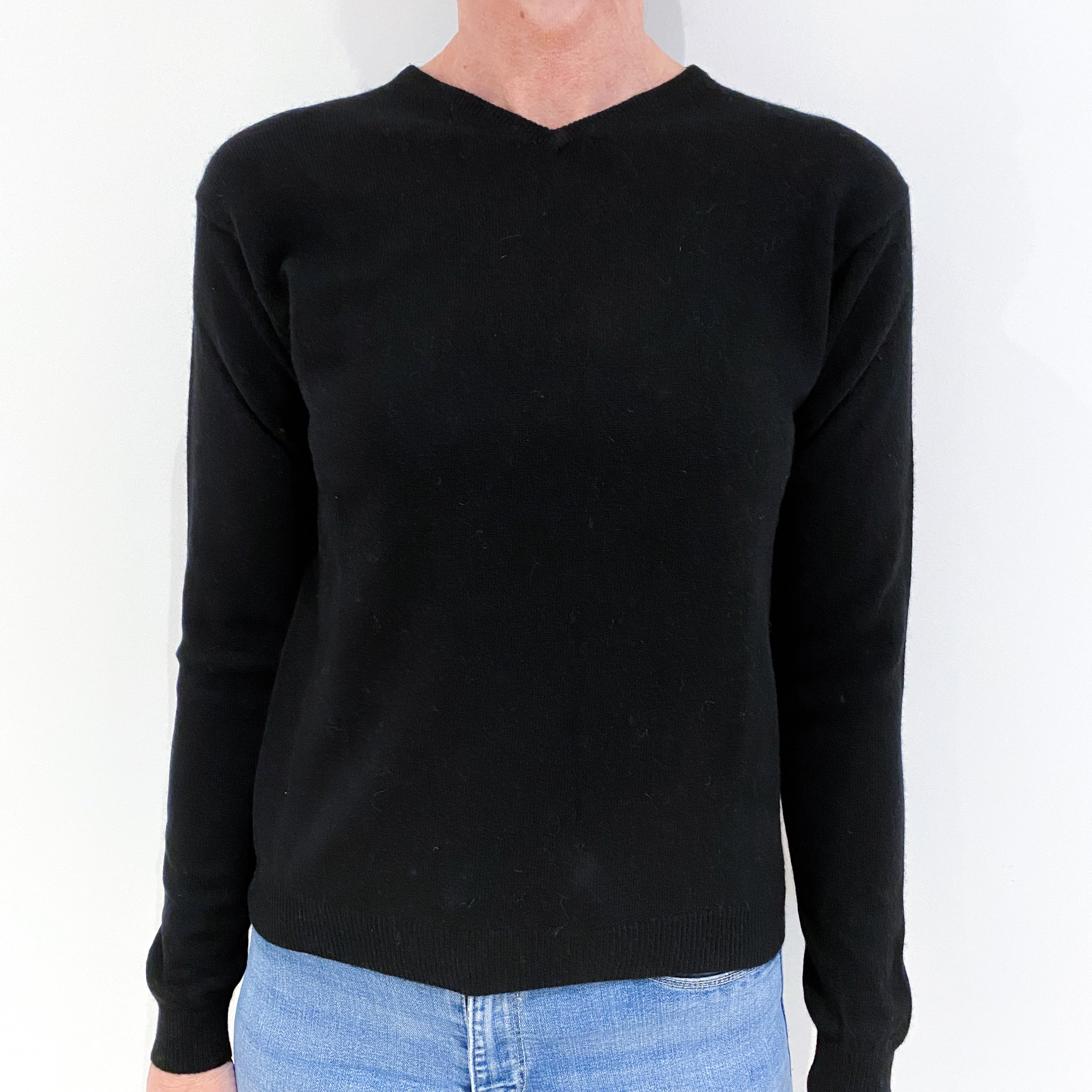 Black Cashmere V-Neck Jumper Small