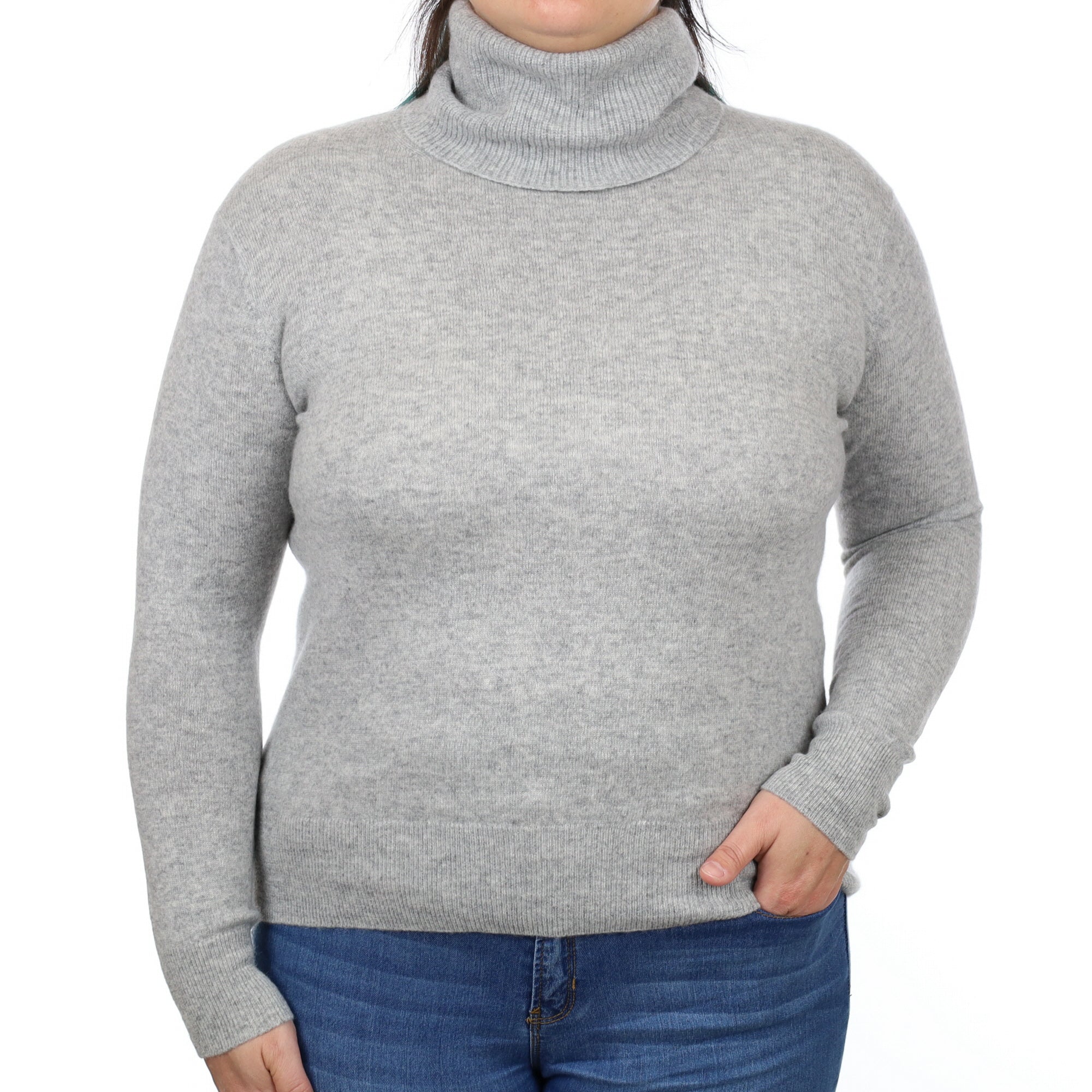 Smoke Grey Cashmere Polo Neck Jumper Large