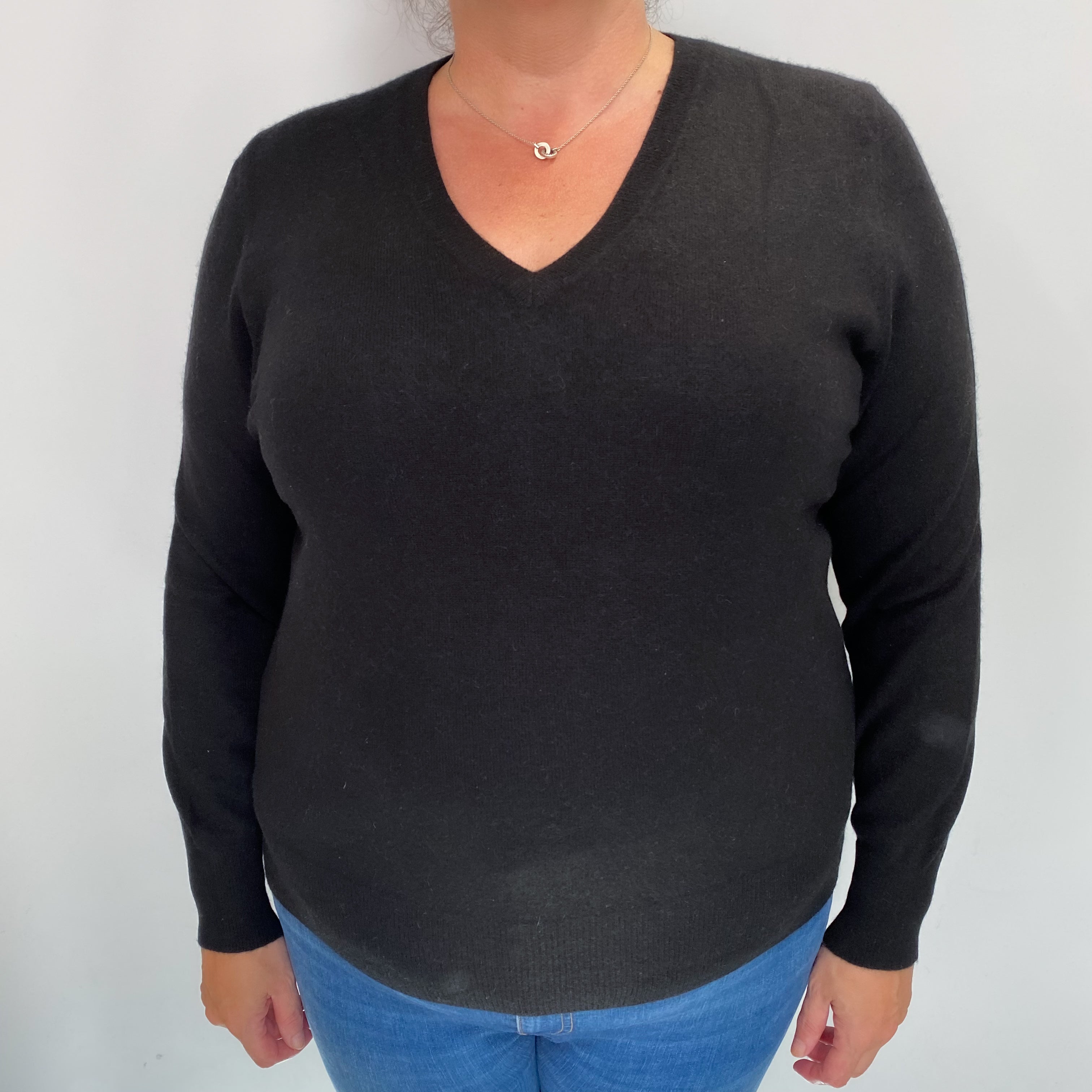 Black Cashmere V Neck Jumper Extra Large