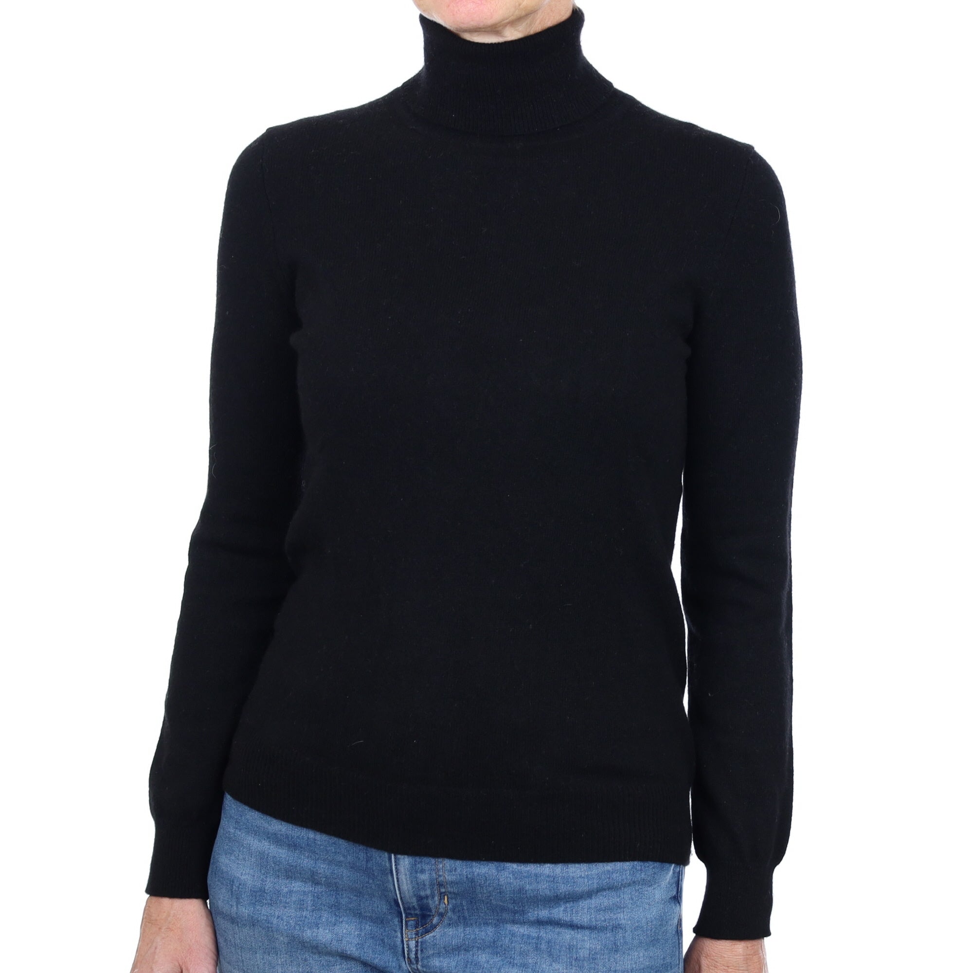 Black Cashmere Polo Neck Jumper Small
