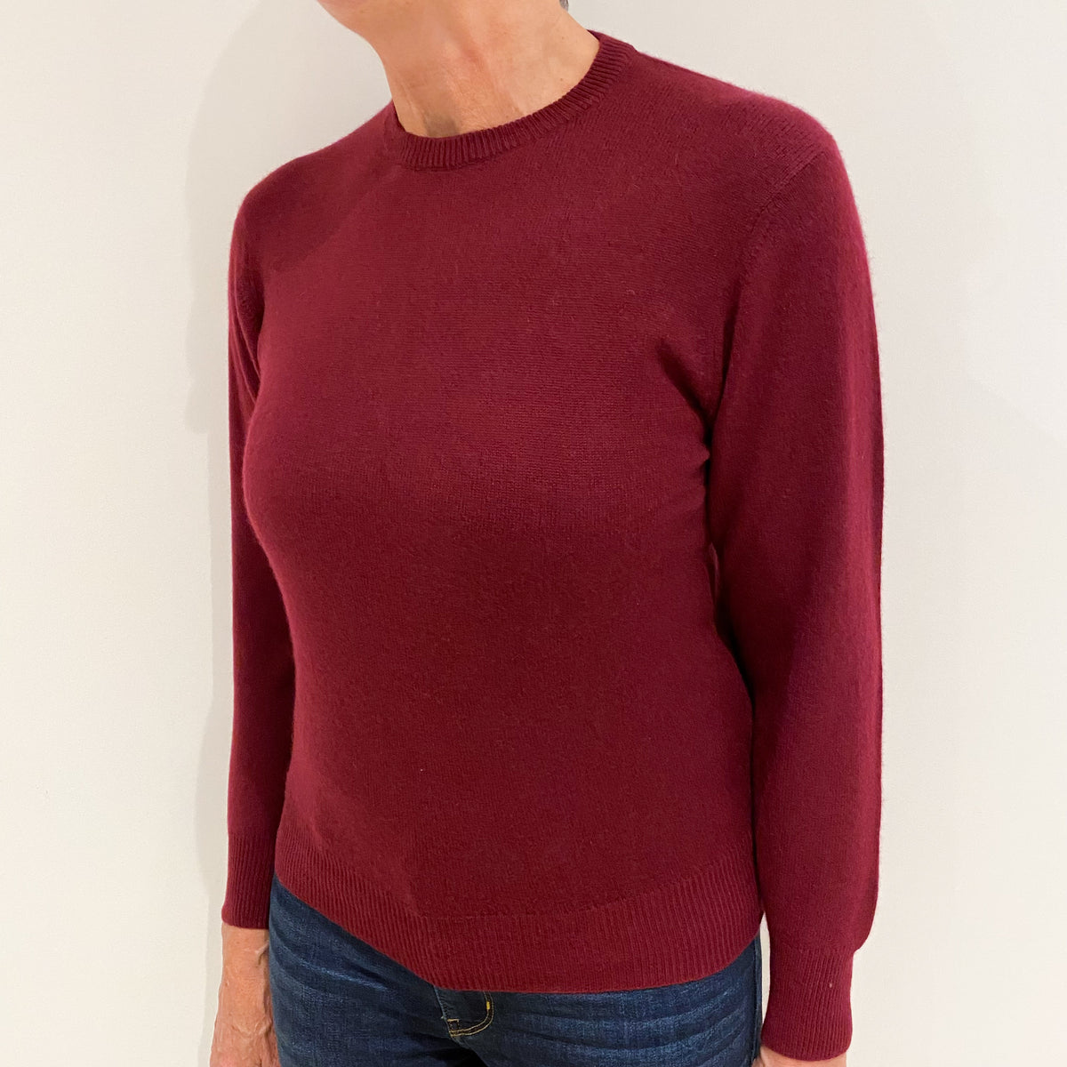 Burgundy Red Cashmere Crew Neck Jumper Medium
