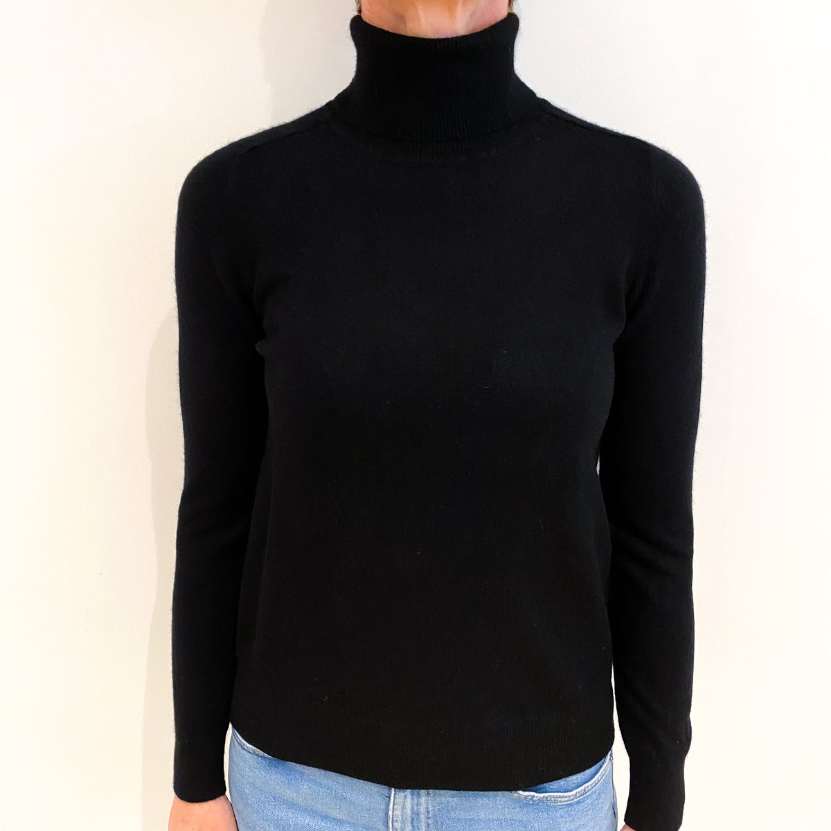Black Cashmere Polo Neck Jumper Small