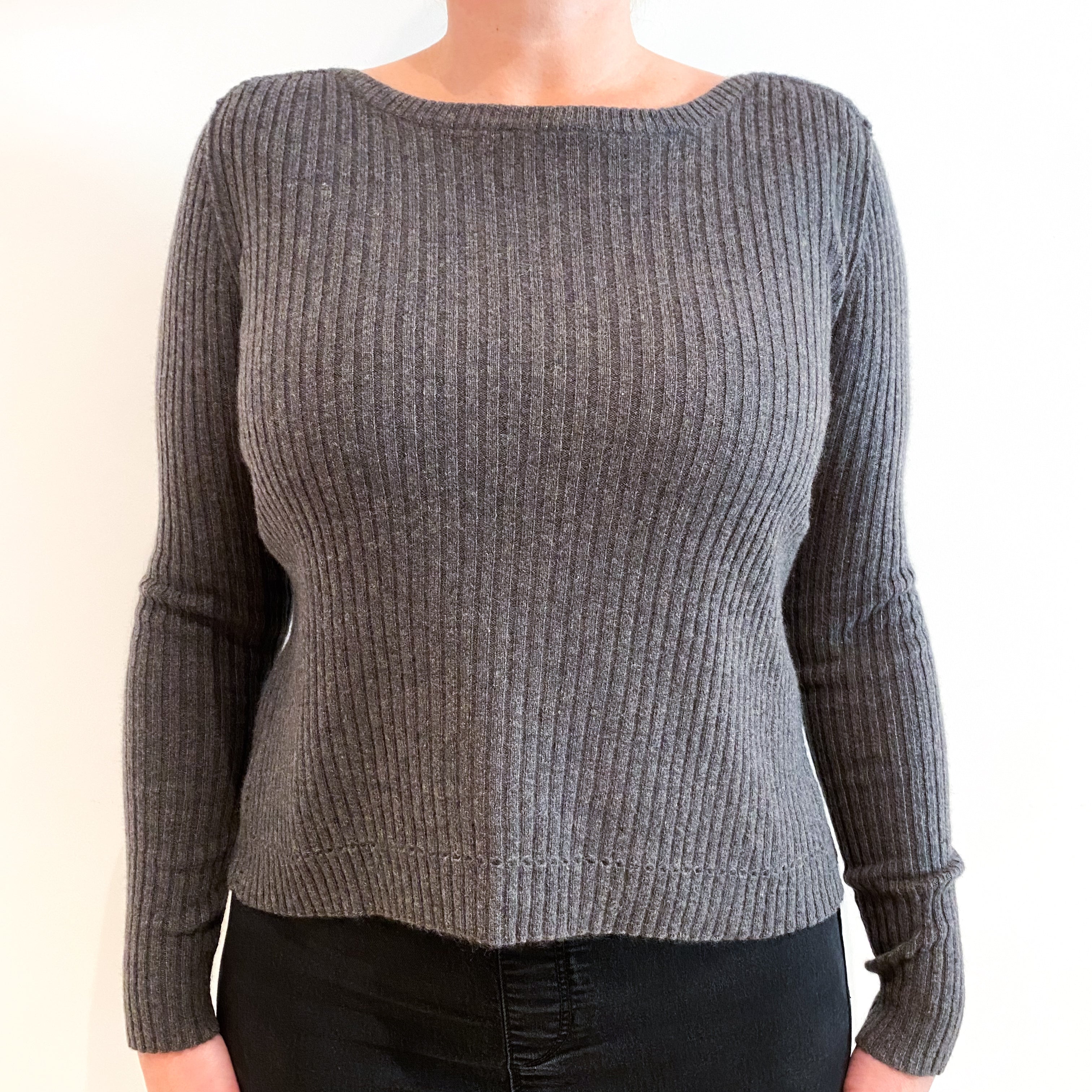 Slate Grey Cashmere Crew Neck Jumper