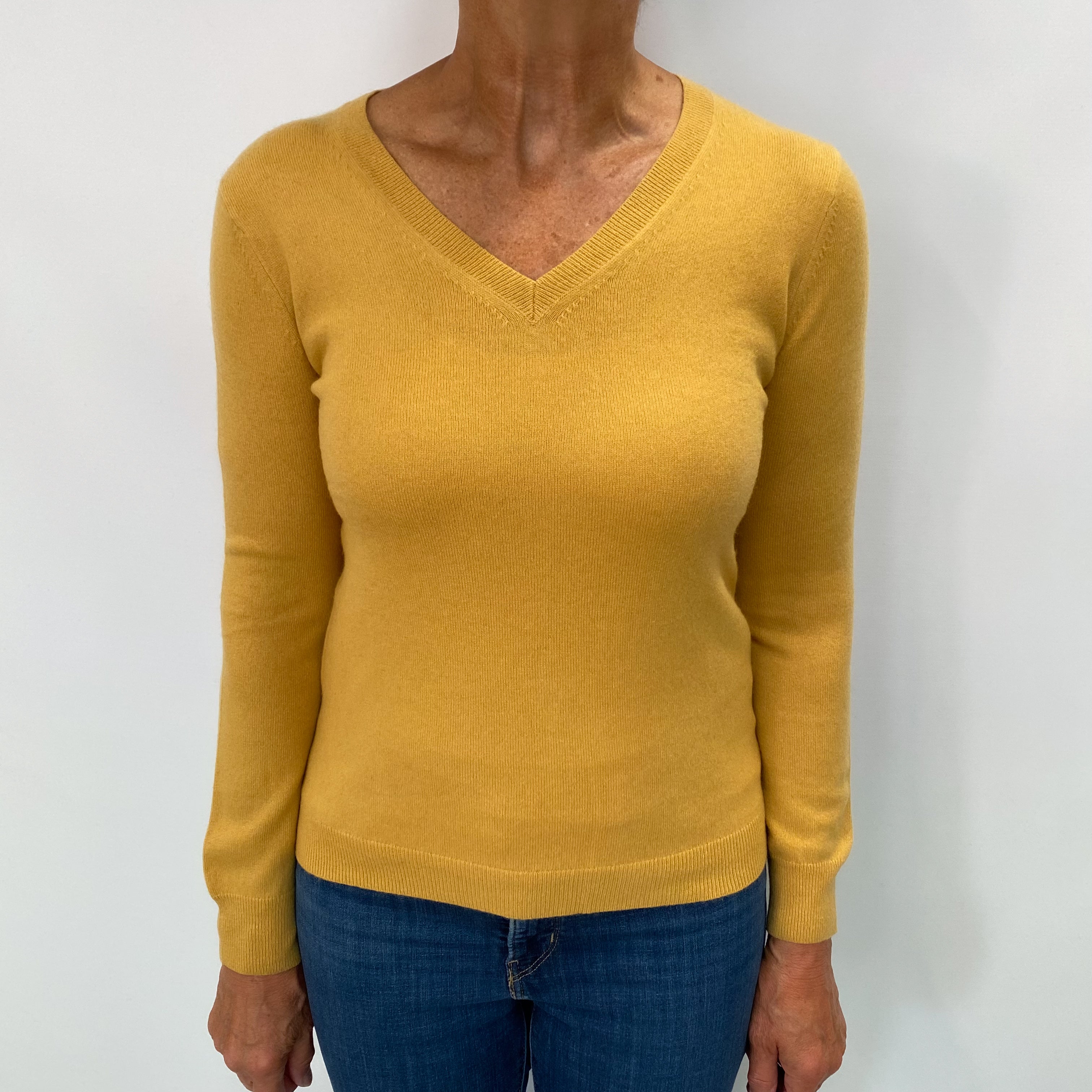 Mustard Yellow Cashmere V Neck Jumper Medium
