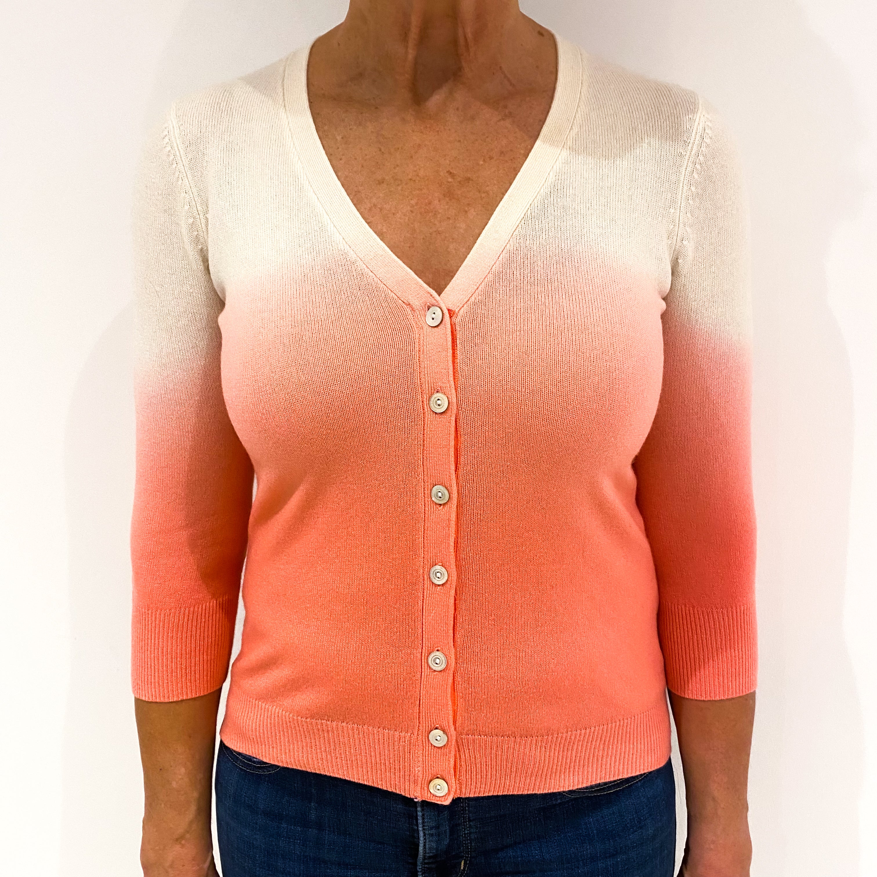 Cream and Peach Ombré Style Cashmere Cardigan Medium
