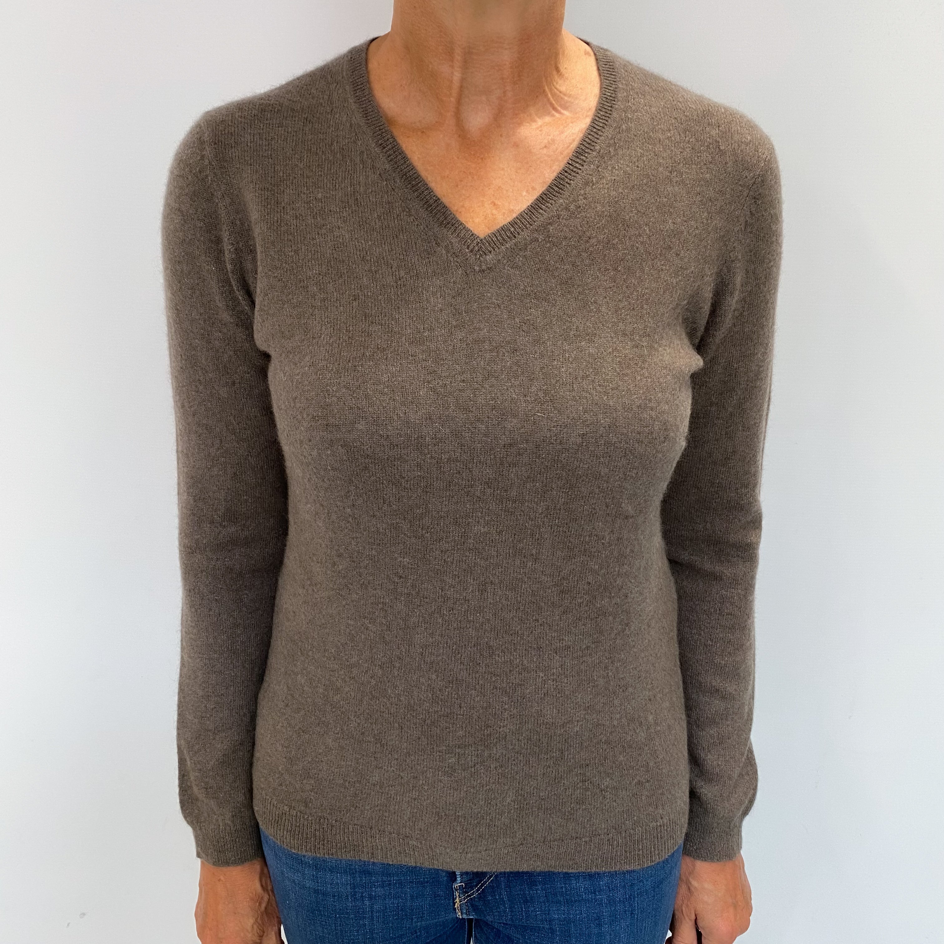 Donkey Brown Cashmere V Neck Jumper Medium