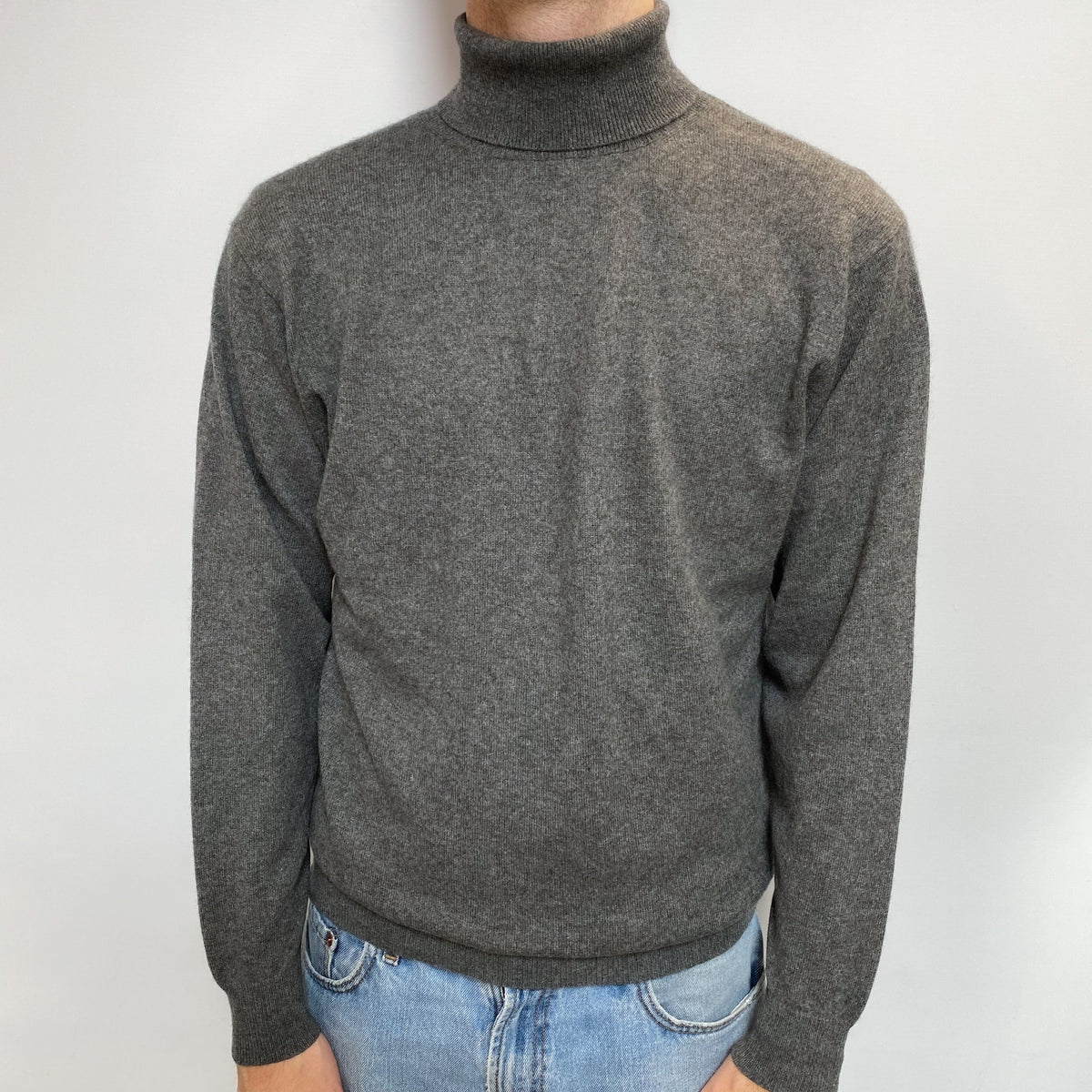 Men's Slate Grey Cashmere Polo Neck Jumper Large