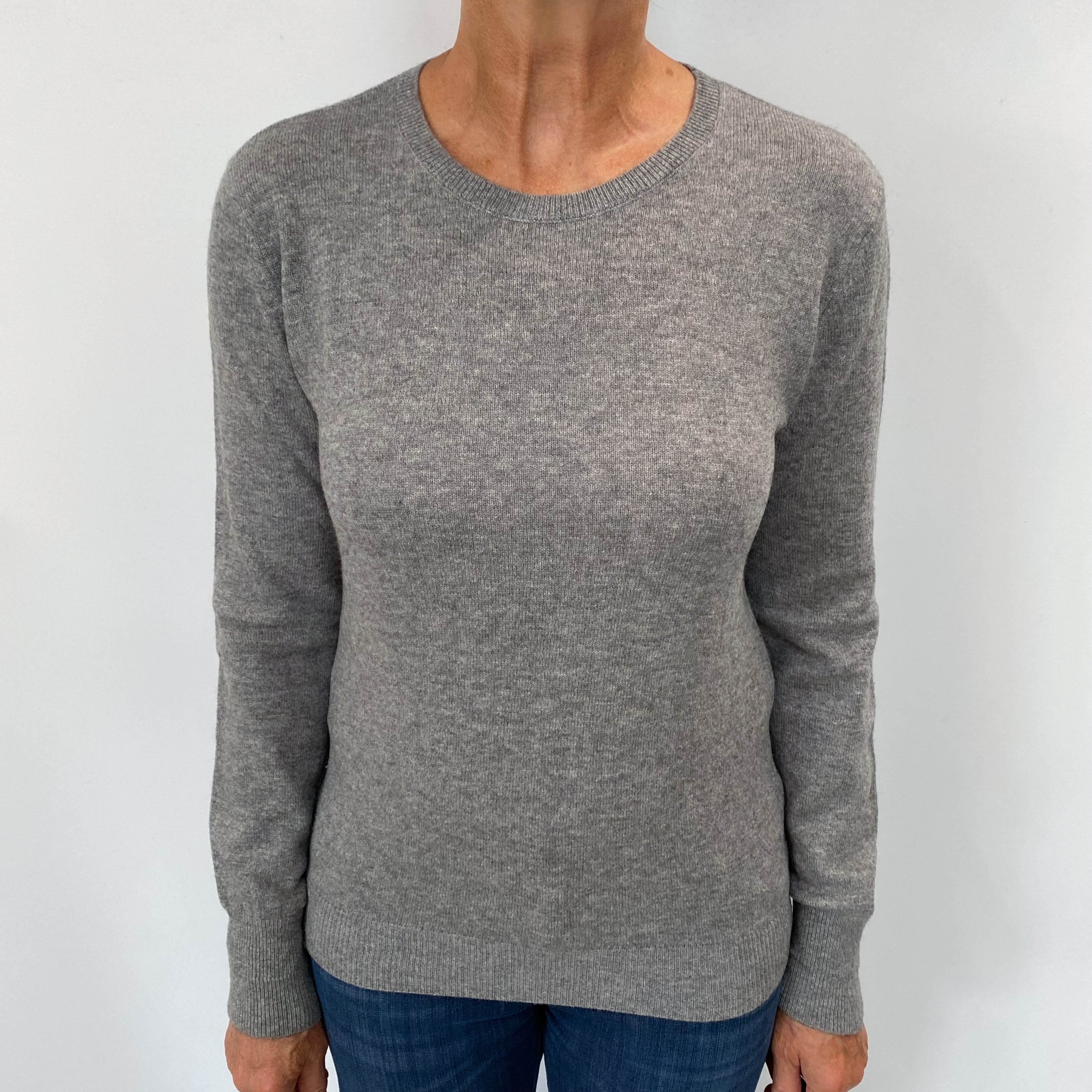 Steel Grey Cashmere Crew Neck Jumper Medium