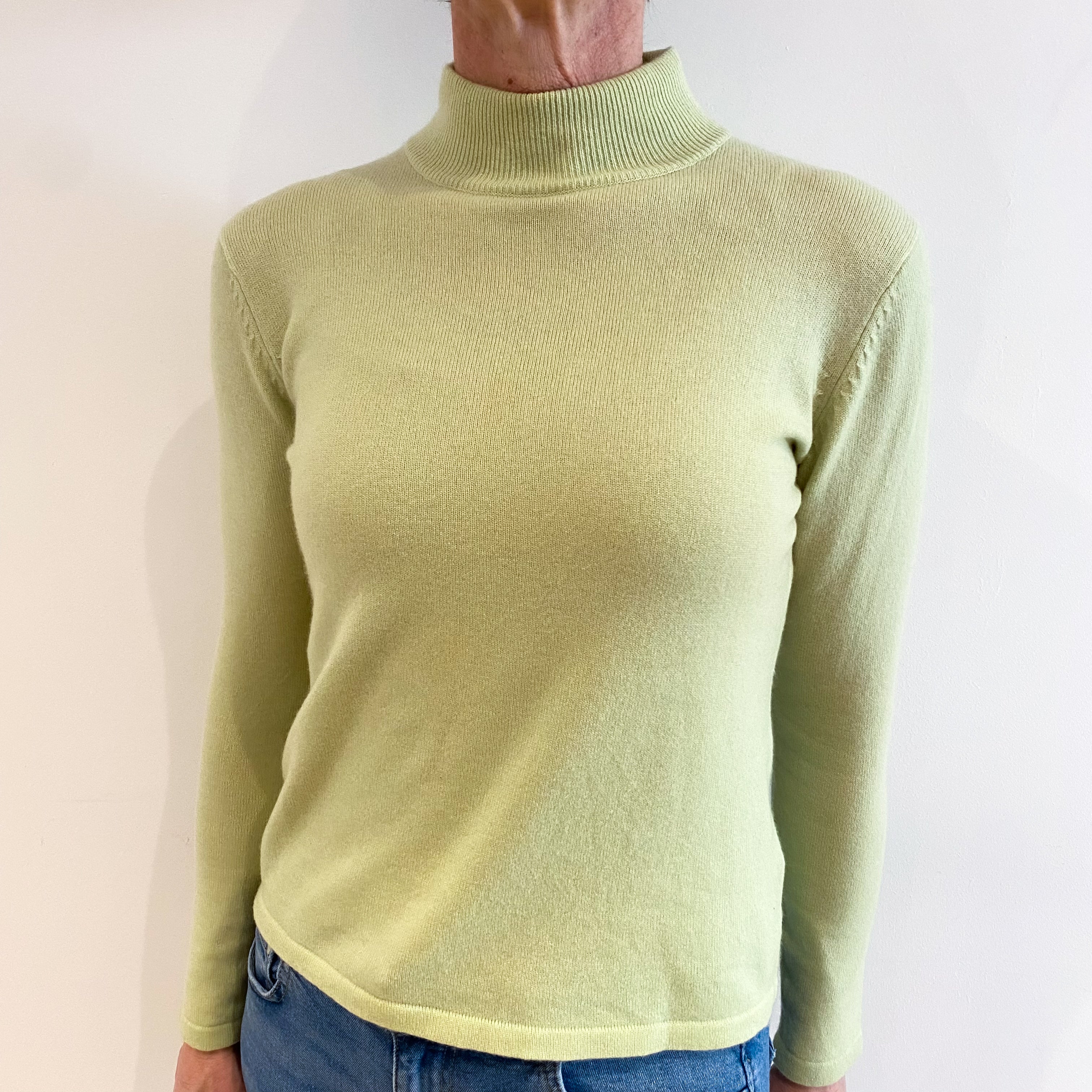 Pistachio Green Cashmere Turtle Neck Jumper Small