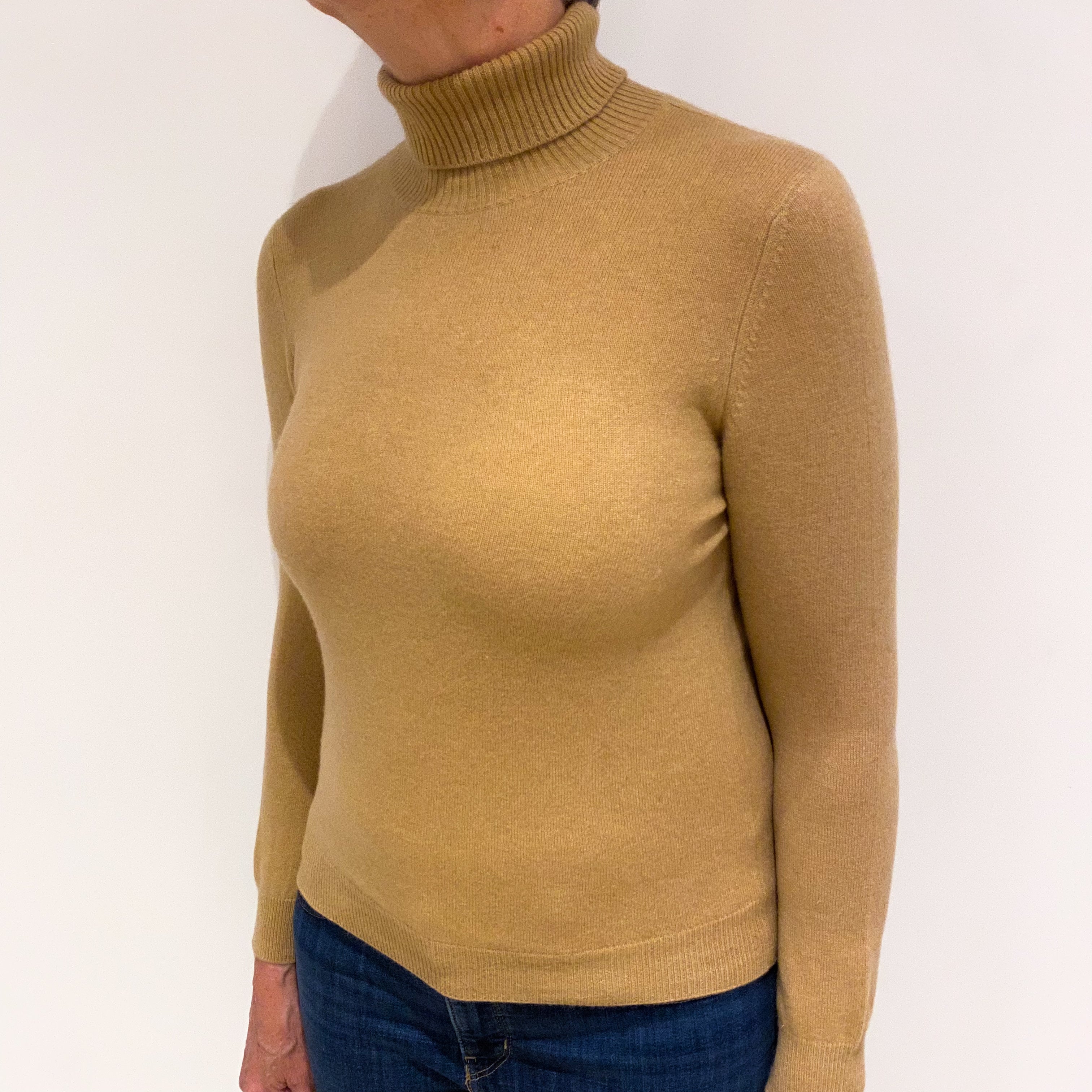 Caramel Brown Cashmere Polo Neck Jumper Medium