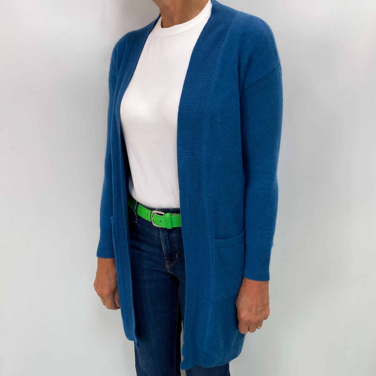 Peacock Blue Cashmere Edge to Edge Cardigan Medium