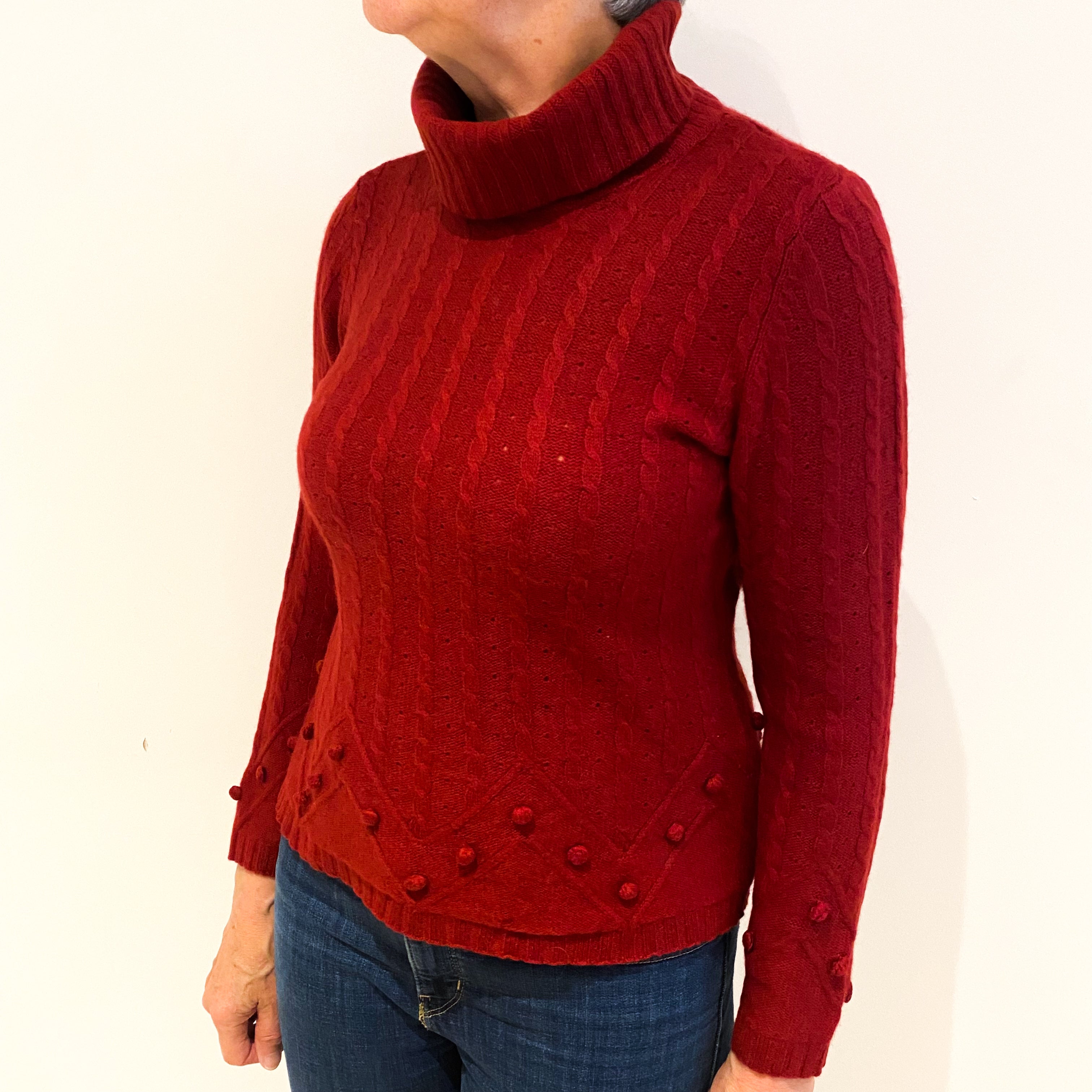 Crimson Red Cashmere Polo Neck Jumper Medium