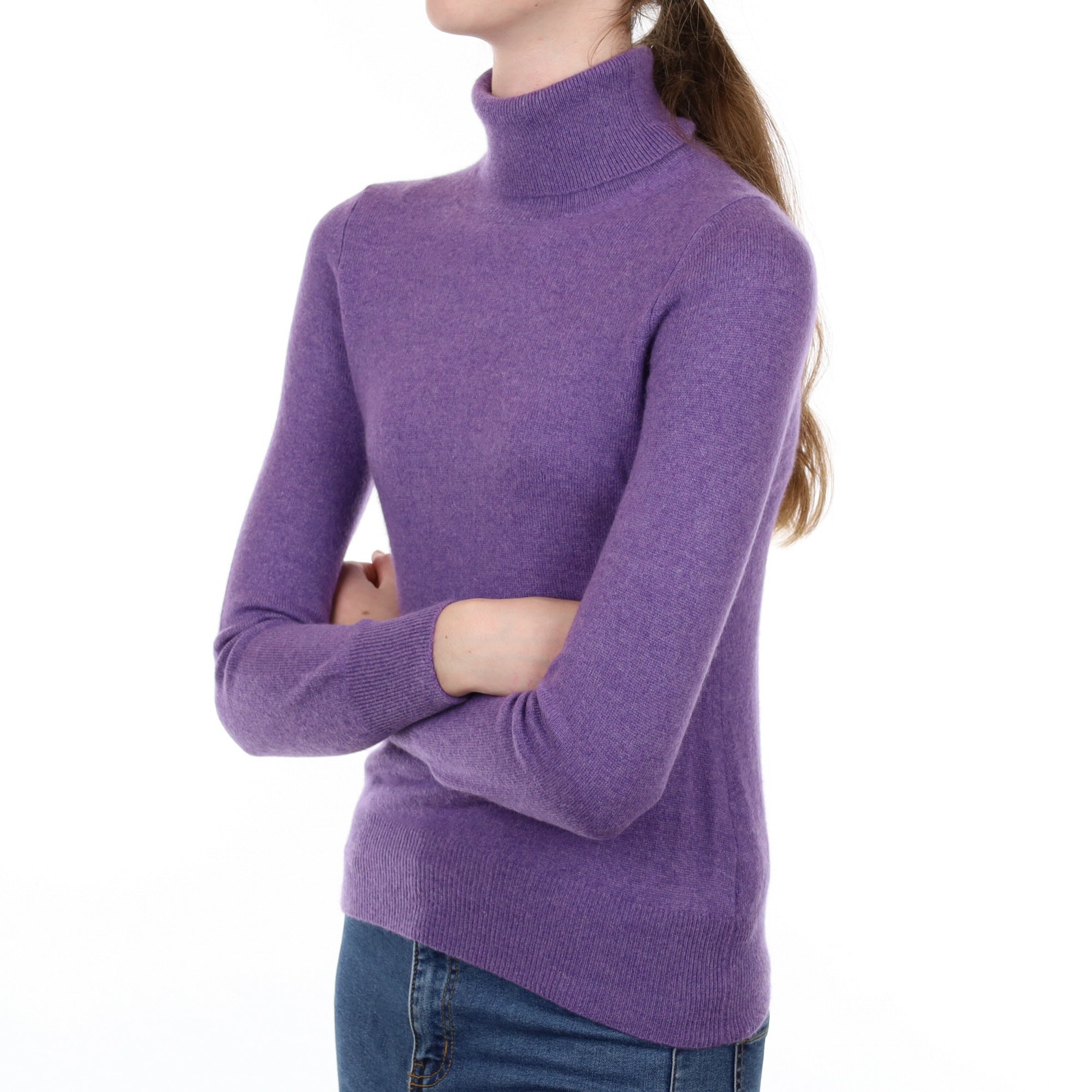 Bright Heather Purple Cashmere Polo Neck Jumper Extra Small