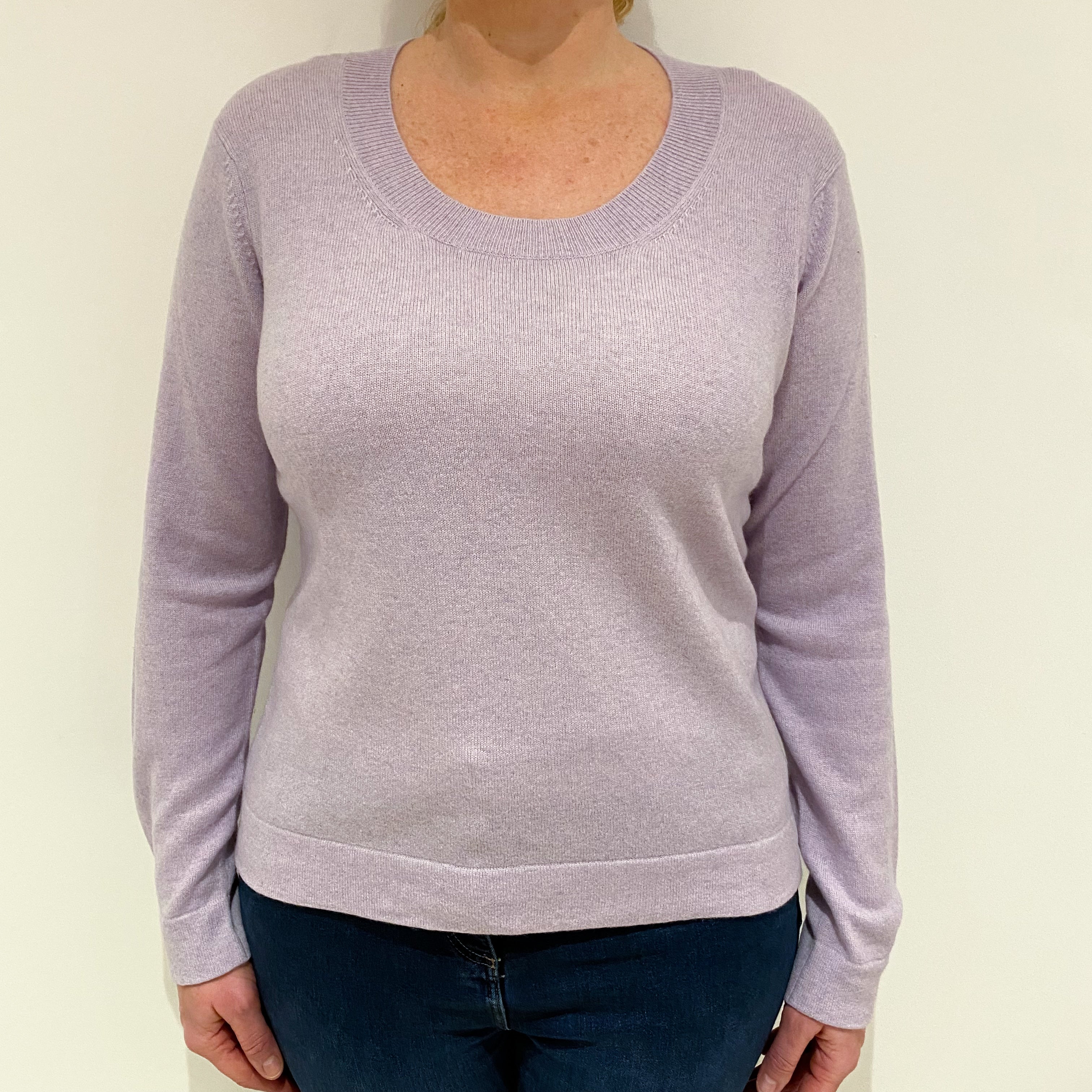 Pale Lavender Cashmere Low Scoop Neck Jumper Large