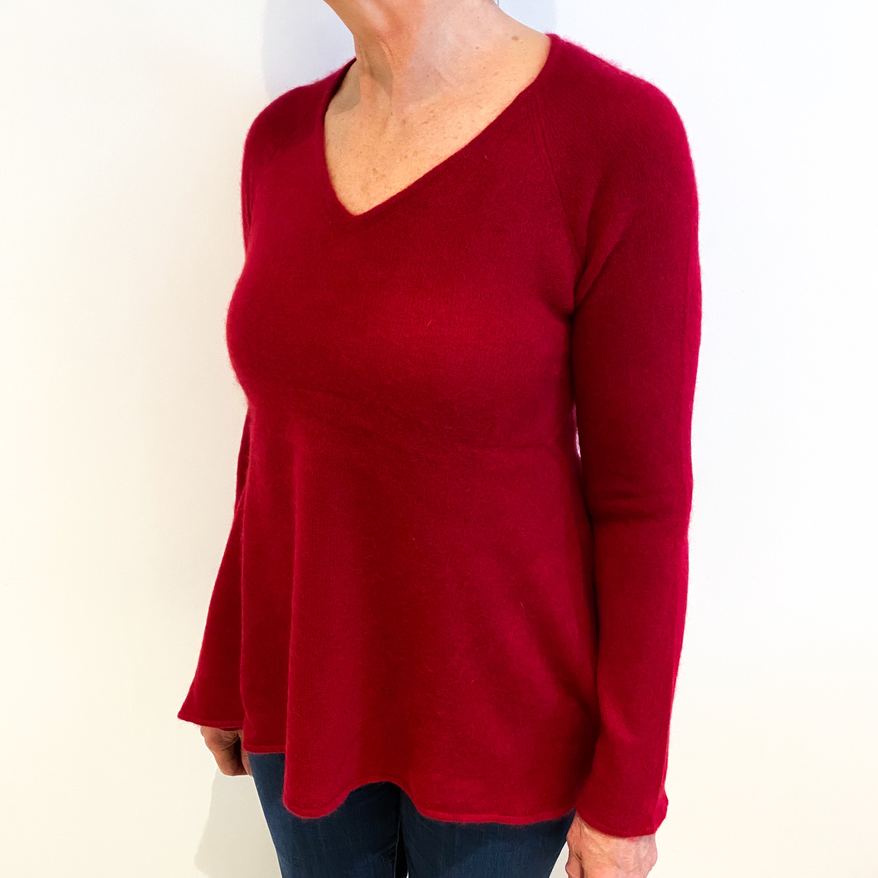 Scarlet Red Cashmere V Neck Jumper Medium
