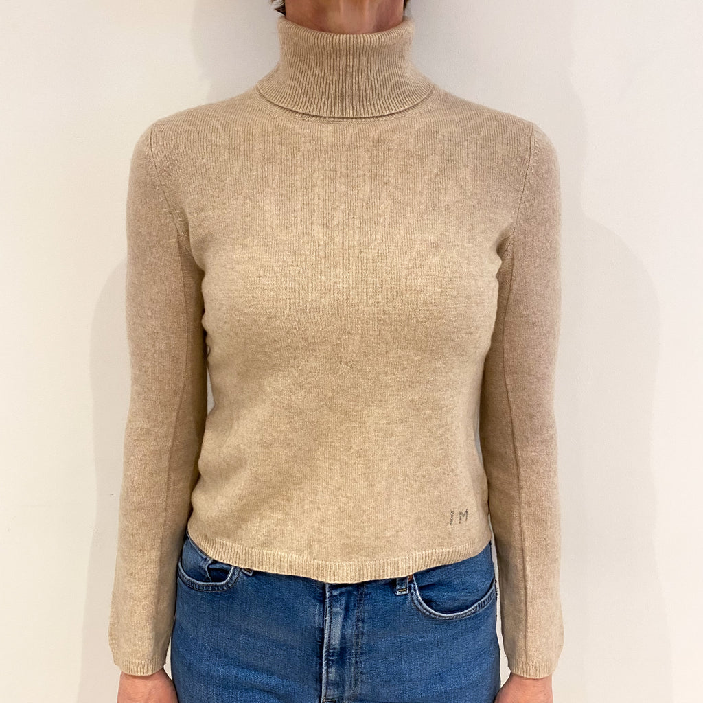 Honey Beige Cashmere Polo Neck Jumper Small