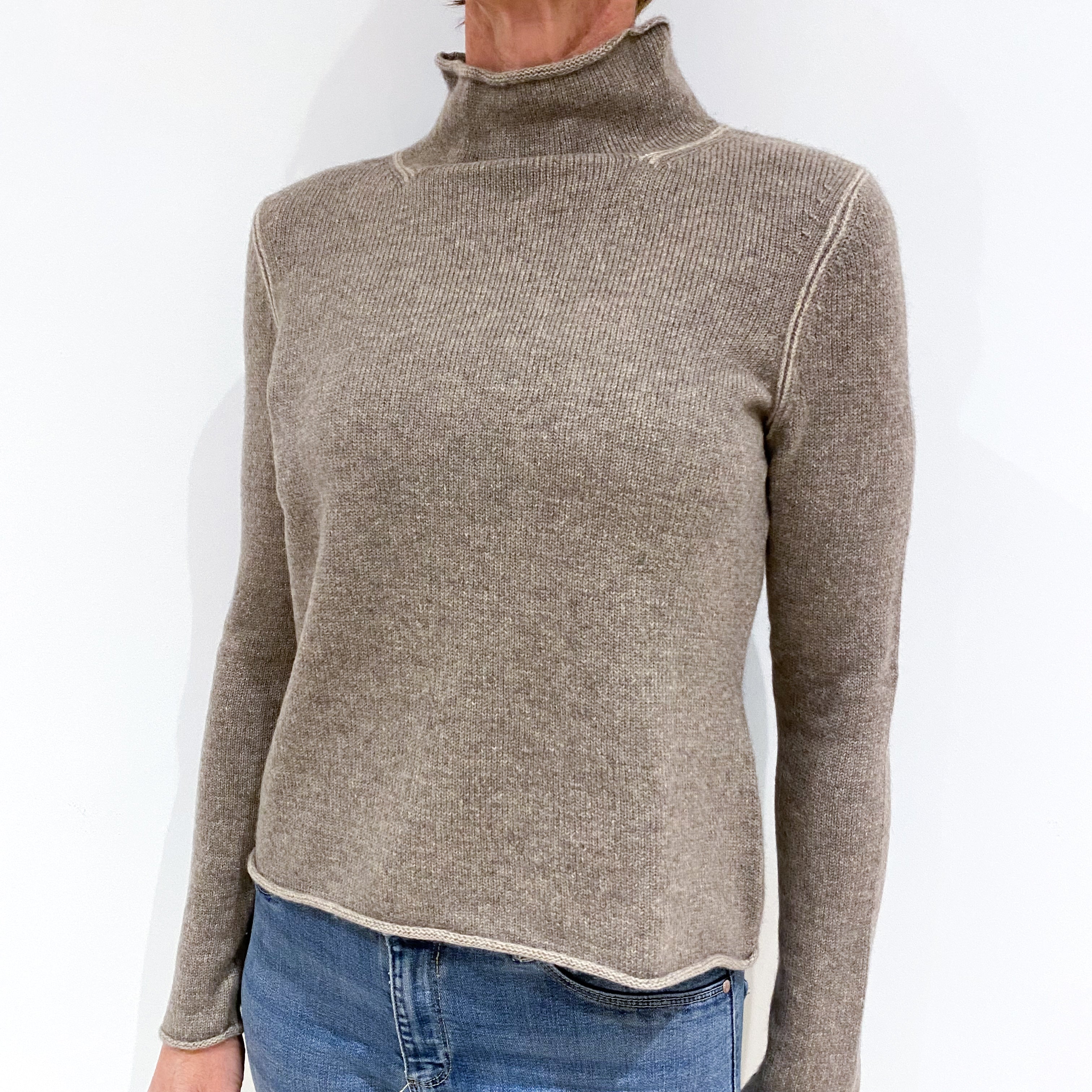 Muted Brown Cashmere Funnel Neck Jumper Small