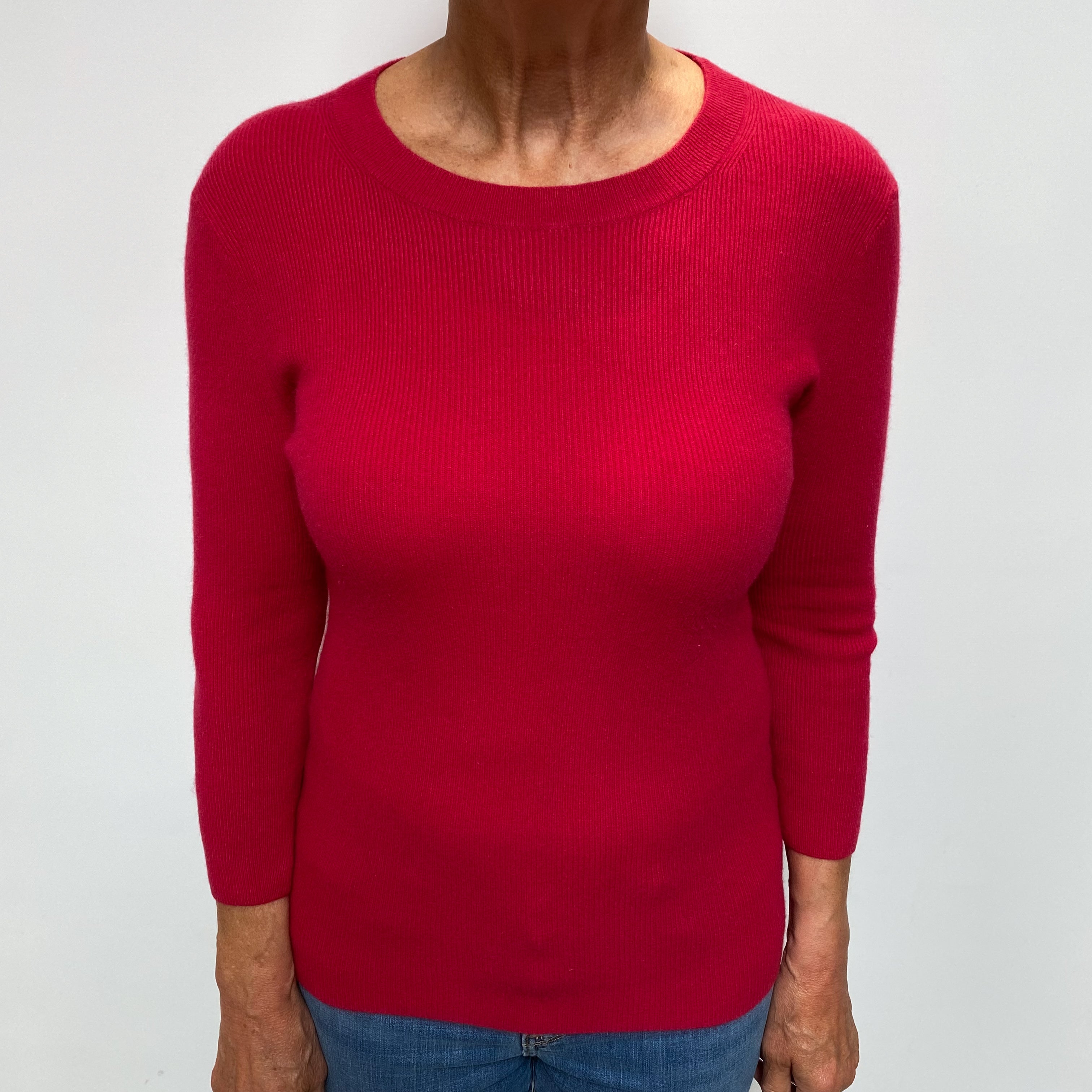 Cherry Red Skinny Rib Cashmere Crew Neck Jumper Medium