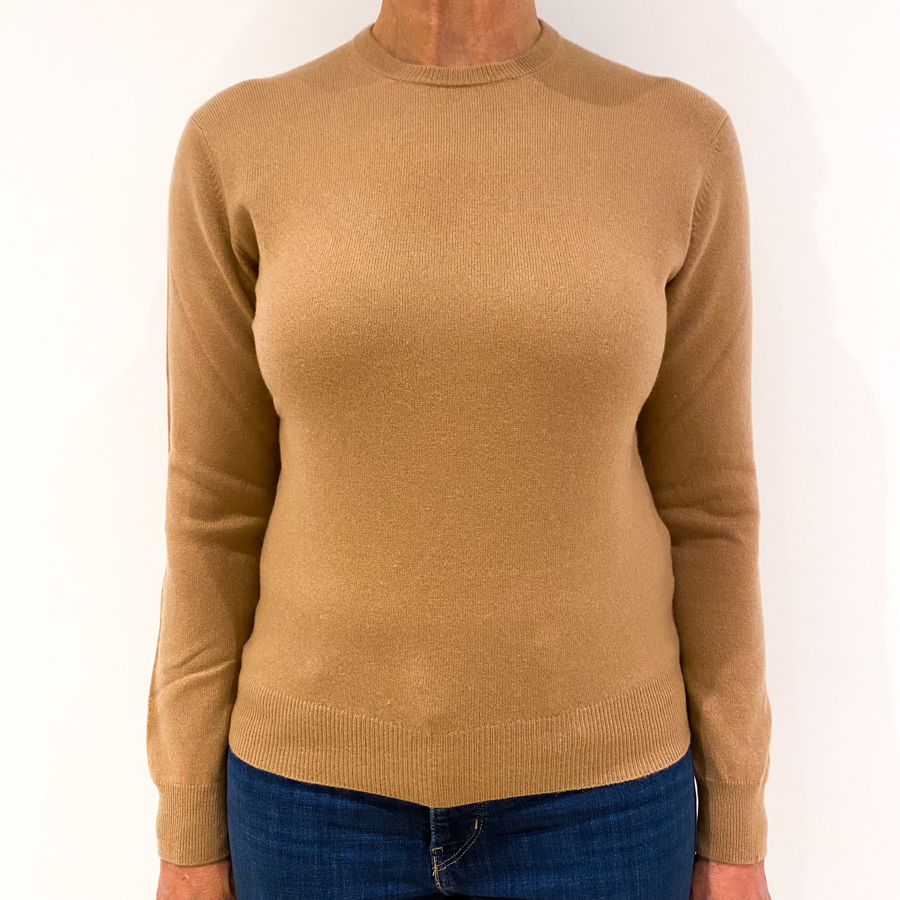 Camel Brown Cashmere Crew Neck Jumper Medium