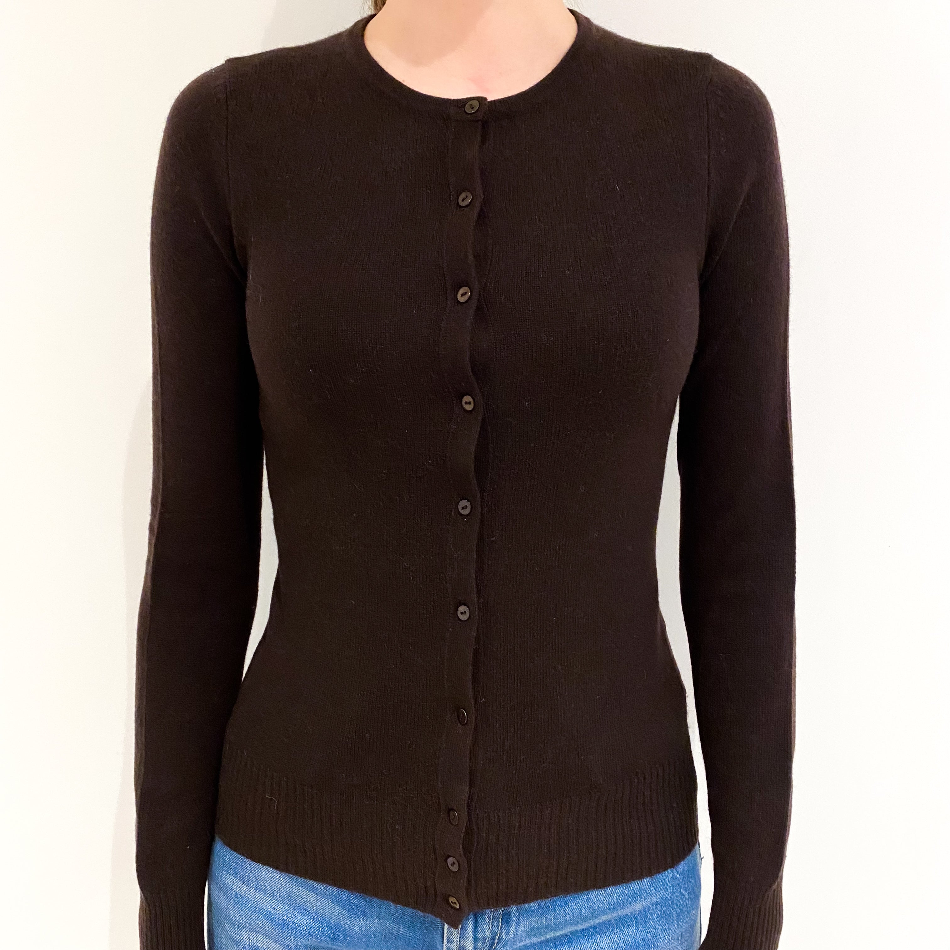 Peppercorn Brown Cashmere Crew Neck Cardigan Extra Small