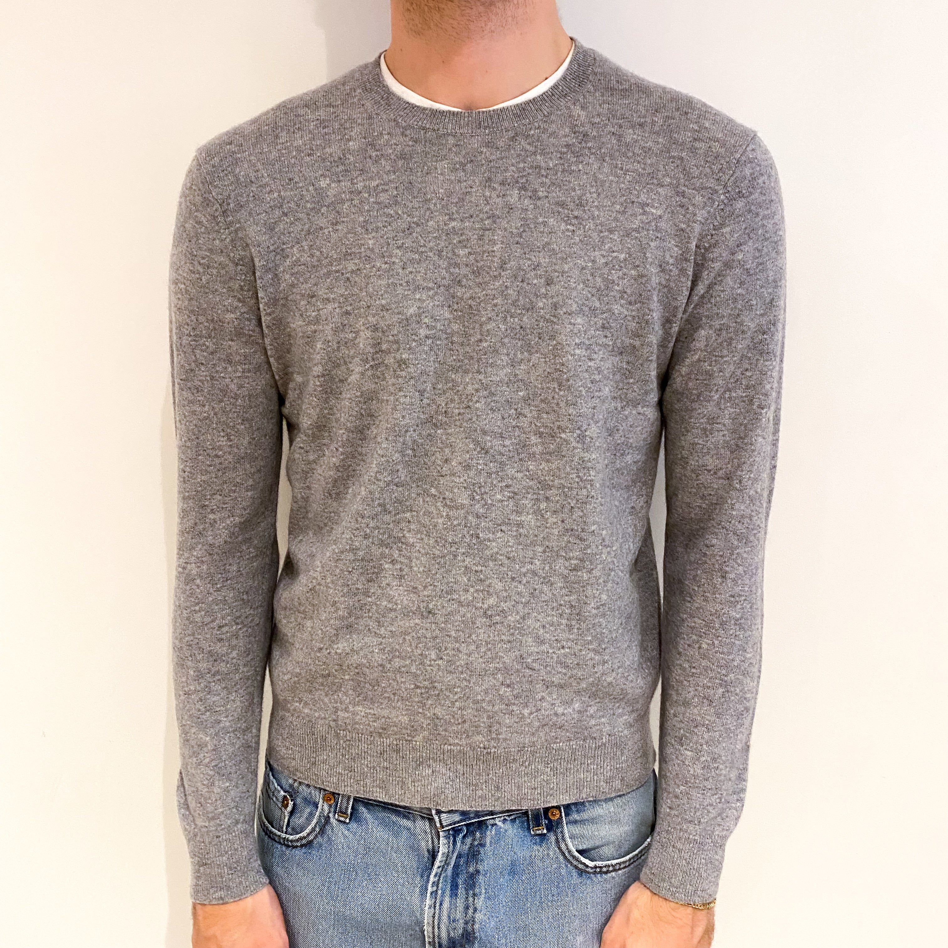 Men's Smoke Grey Cashmere Crew Neck Jumper Medium
