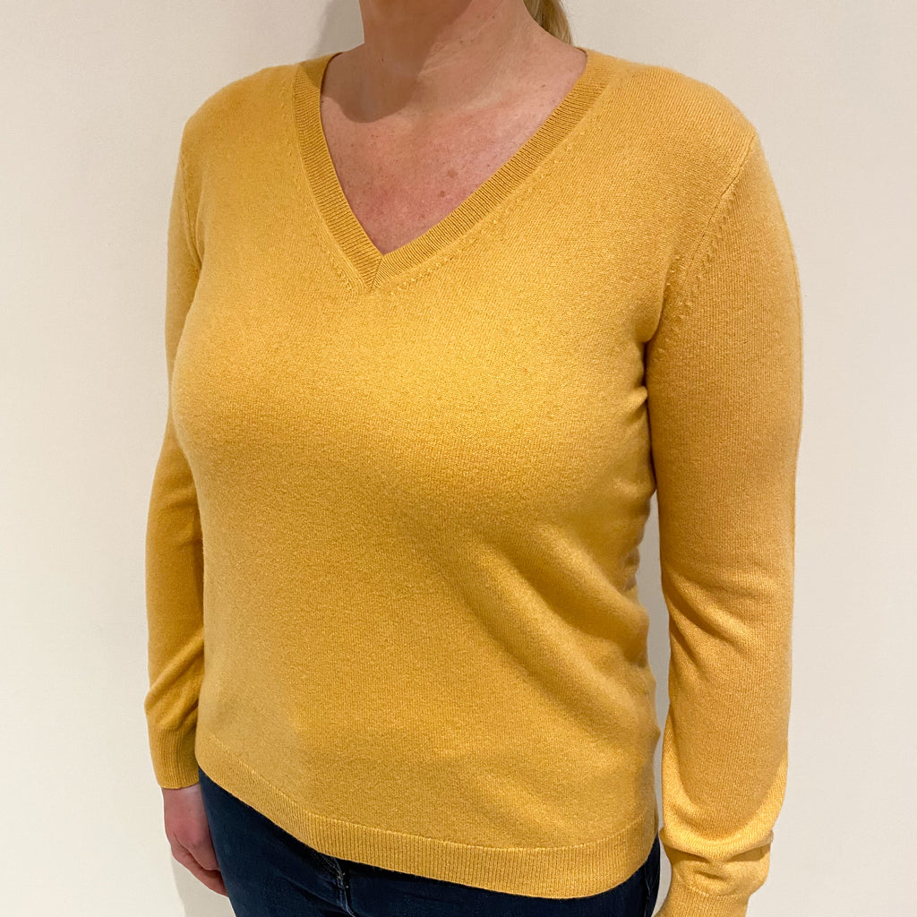 Mustard Yellow Cashmere V-Neck Jumper Large