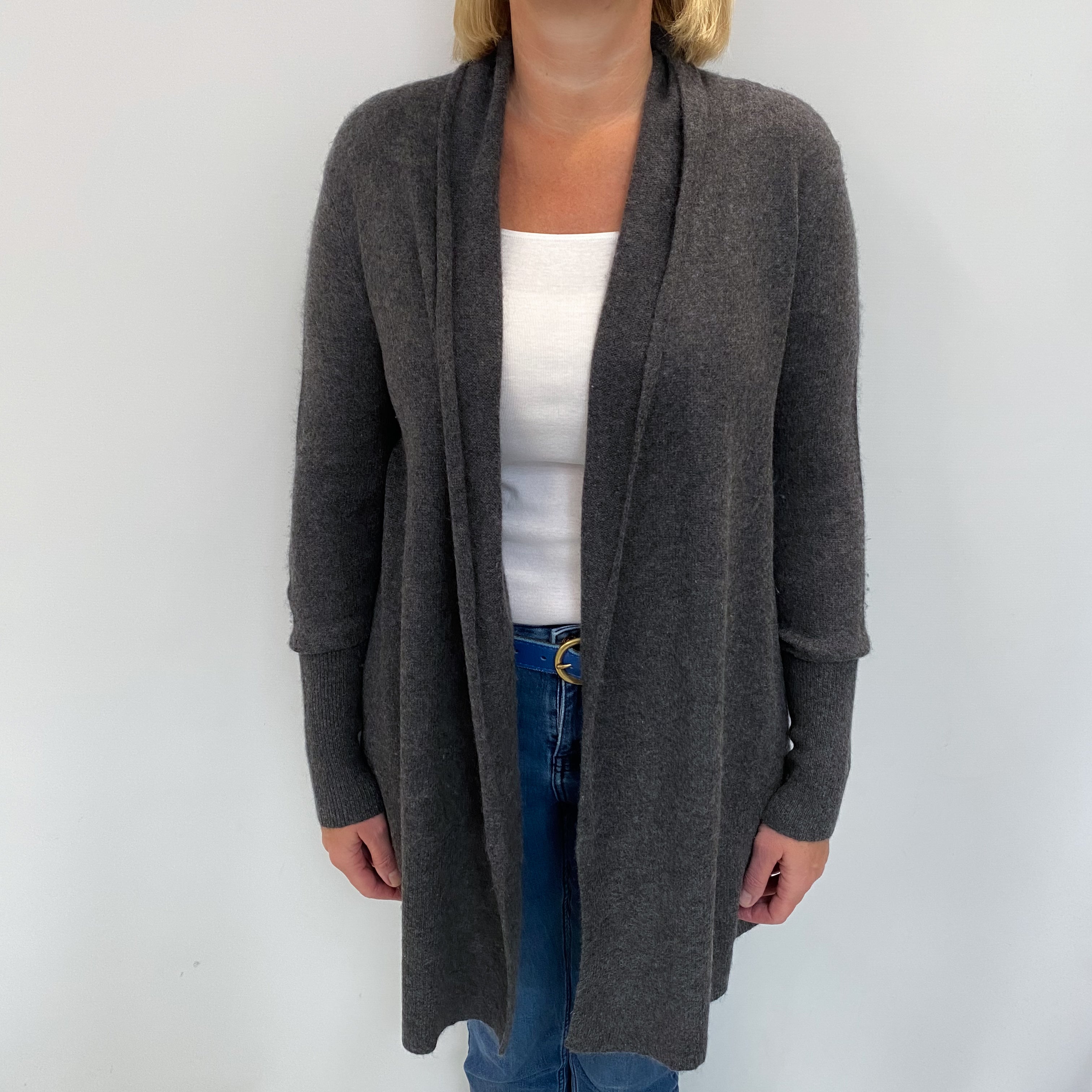 Charcoal Grey Cashmere Edge To Edge Cardigan Large