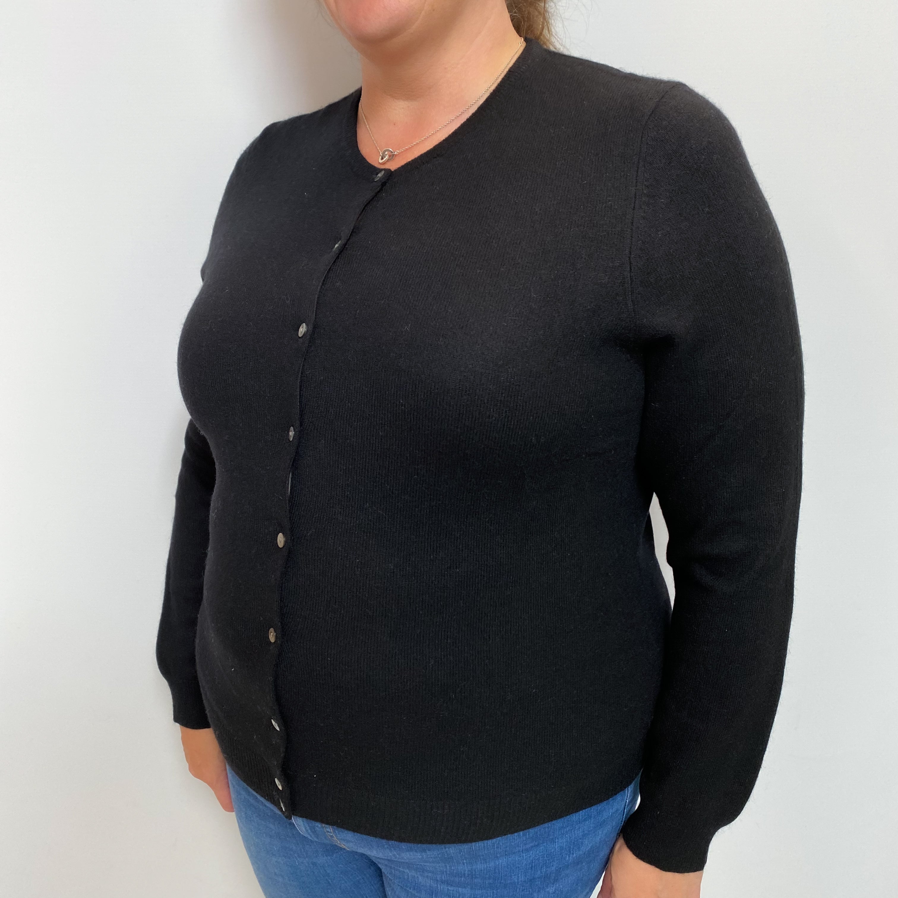 Black Cashmere Crew Cardigan Extra Large