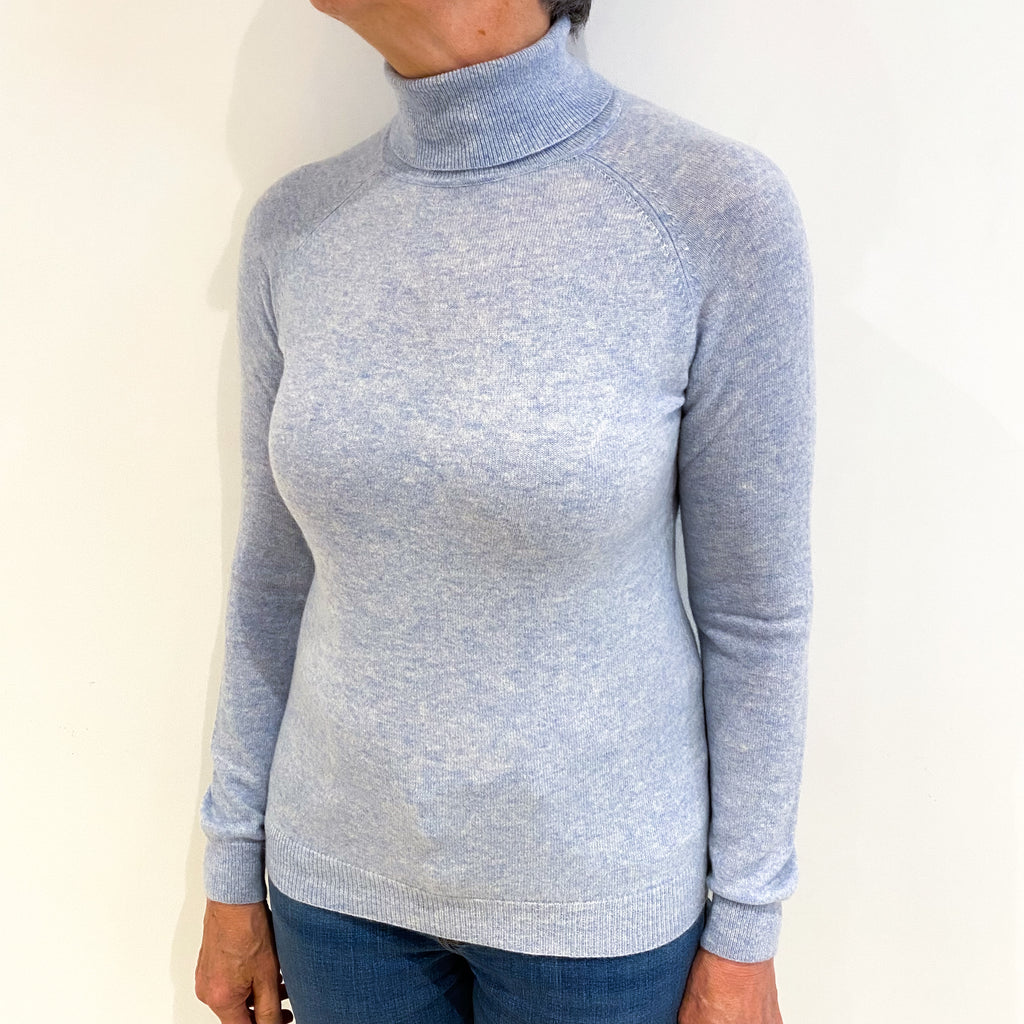 Opal Blue Marl Cashmere Polo Neck Jumper Medium