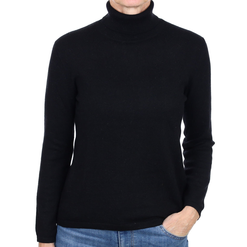 Black Cashmere Polo Neck Jumper Small