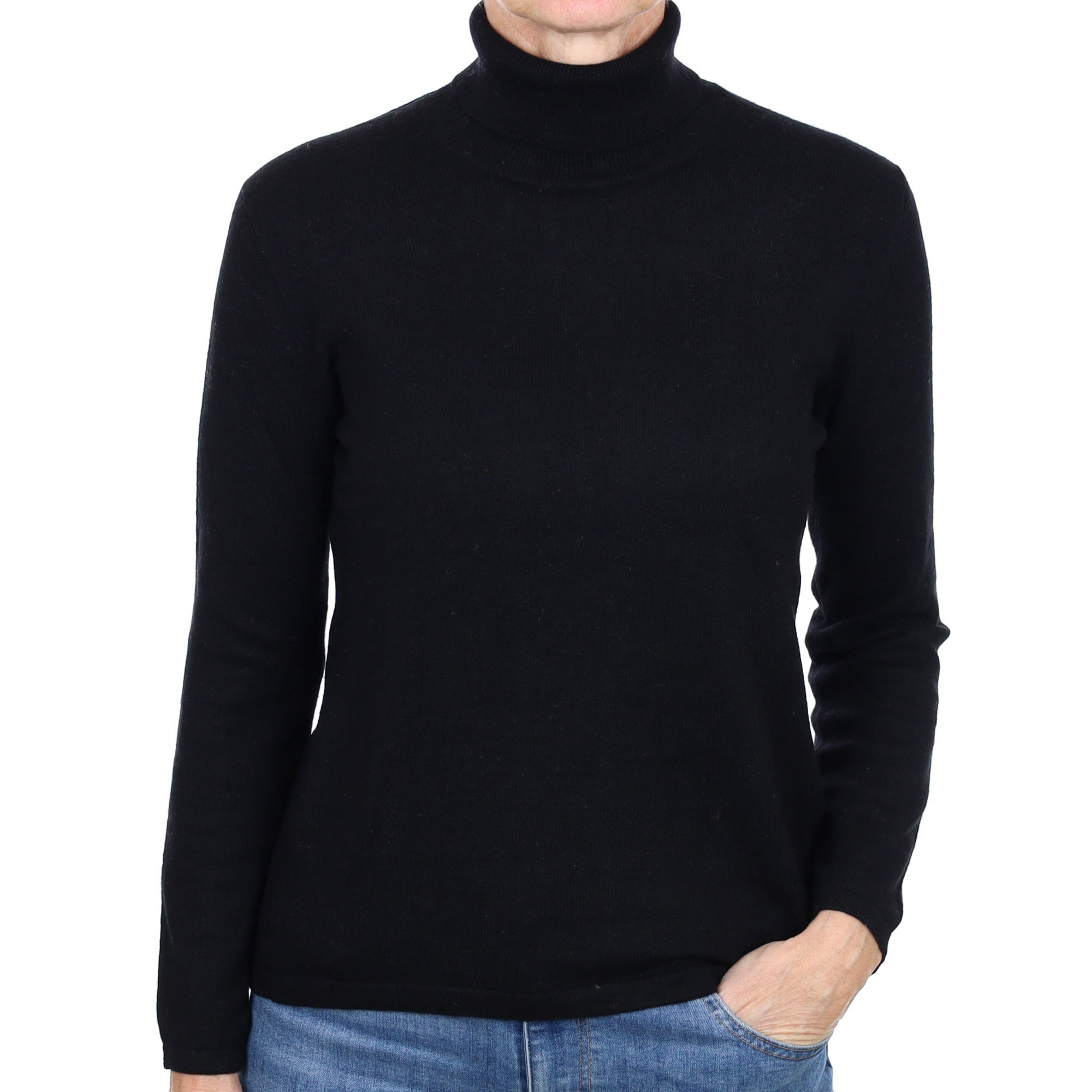 Black Cashmere Polo Neck Jumper Small