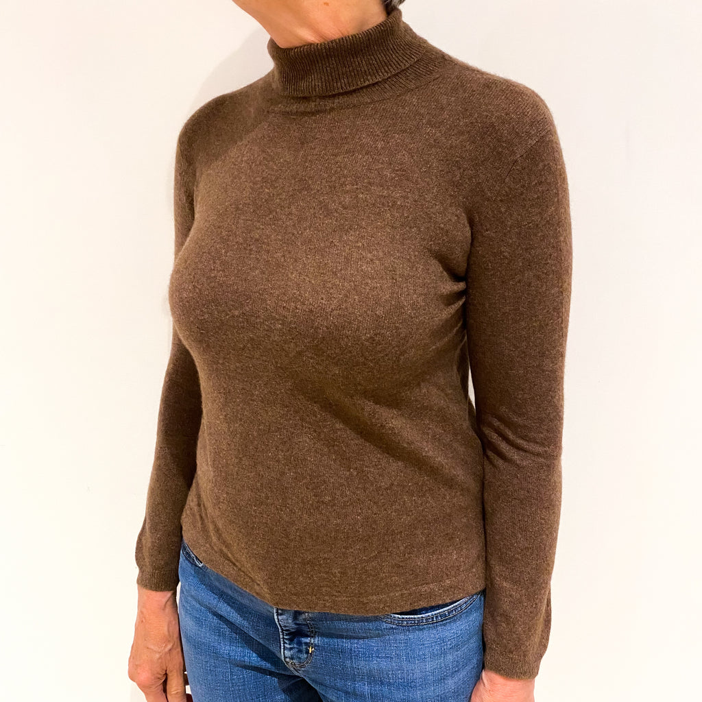 Mole Brown Cashmere Polo Neck Jumper Medium
