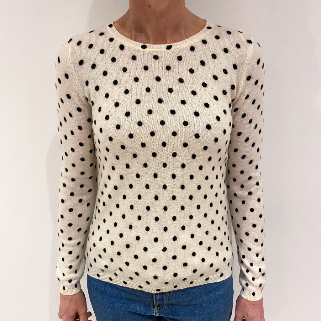 Ivory Black Spotty Cashmere Crew Neck Jumper Small