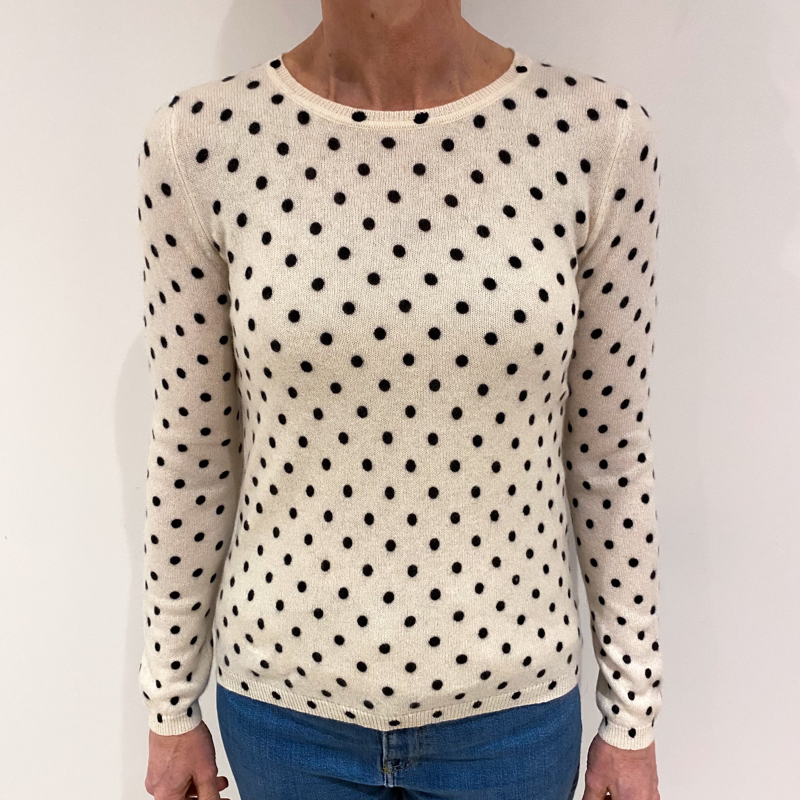 Ivory Black Spotty Cashmere Crew Neck Jumper Small